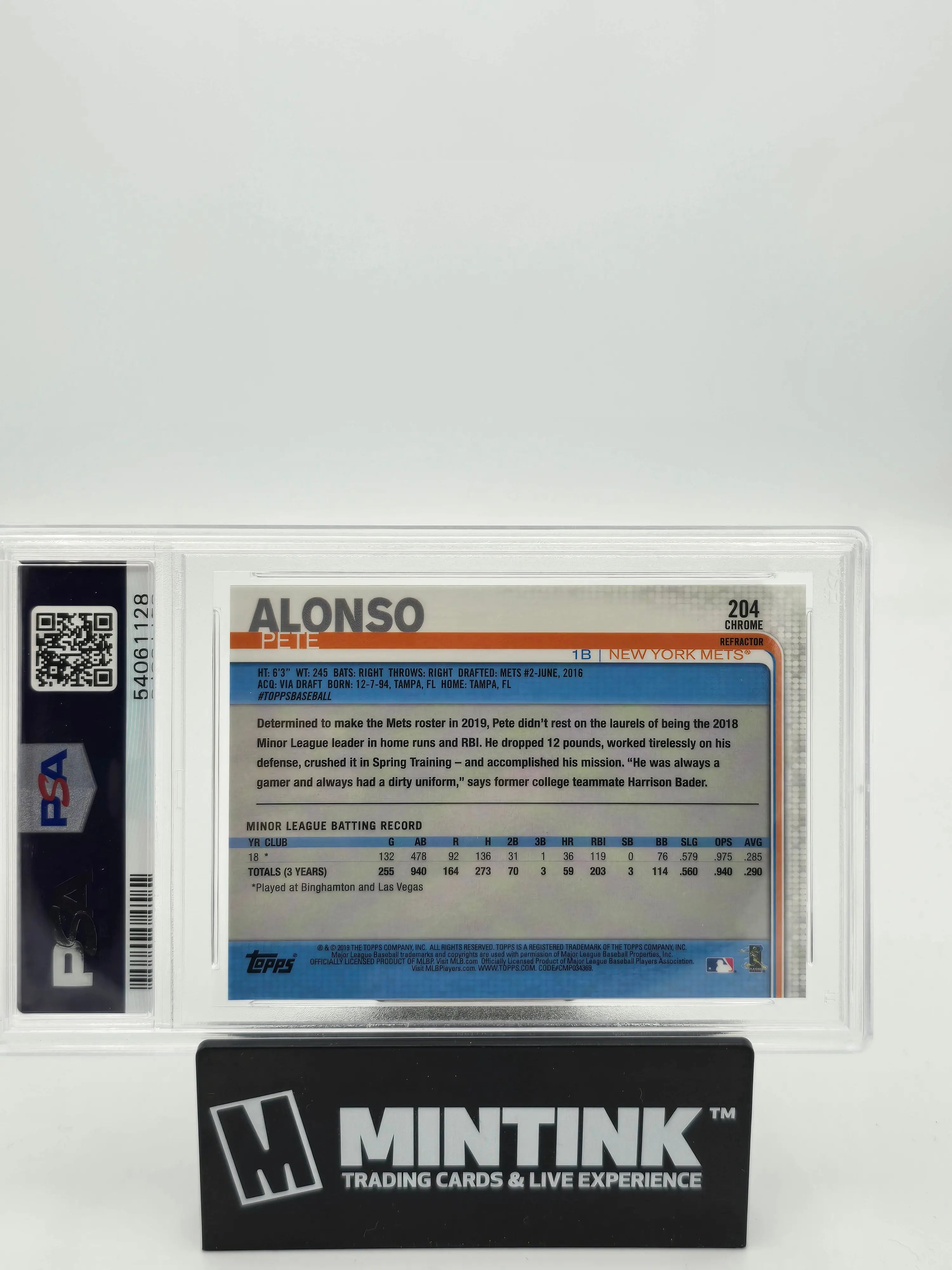2019 Topps Chrome Baseball Pete Alonso Rookie Refractor Card PSA 9 Gem Mint - Perfect for Baseball Card Collectors and Sports Memorabilia Enthusiasts