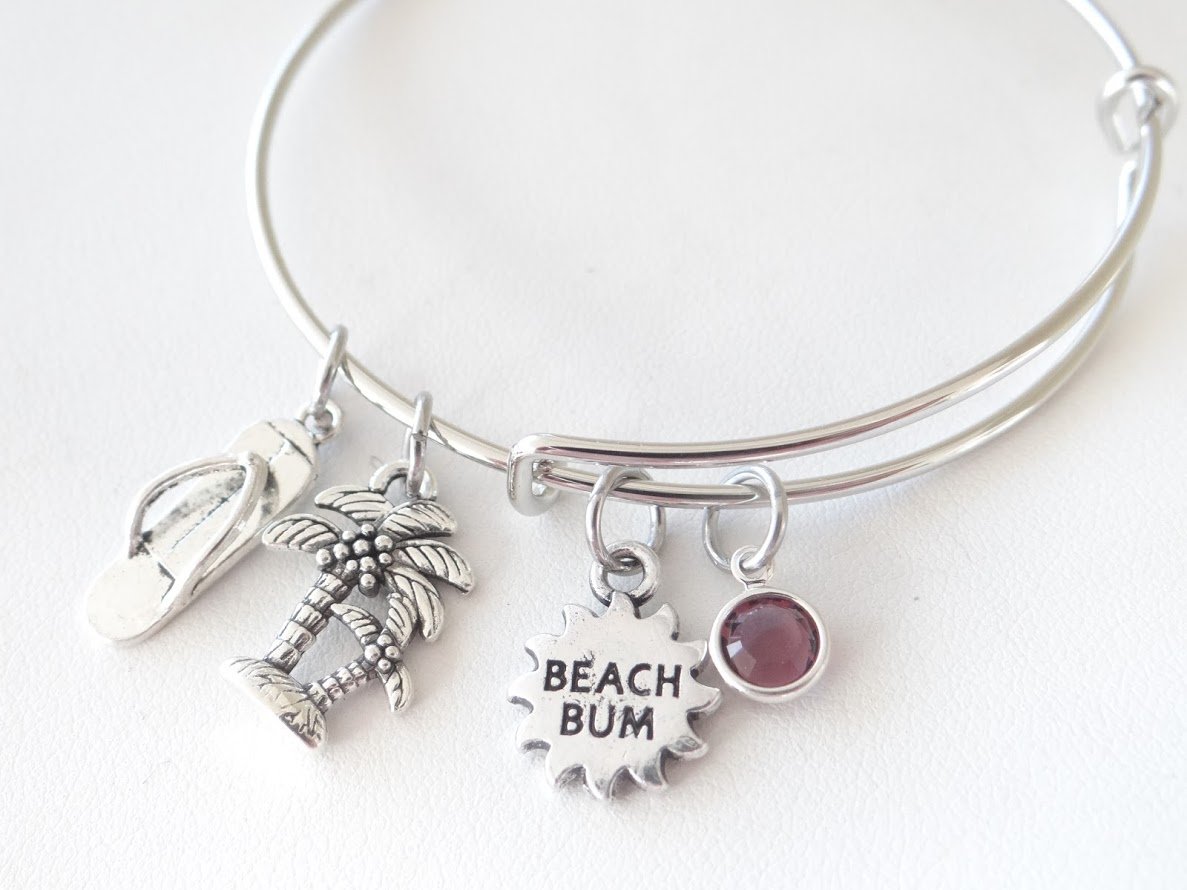 Beach Bum Bracelet - Bohemian Summer Jewelry for Women | Vacation & Flip Flops Theme with Palm Tree Charm | Perfect for Beach Trips, Pool Parties & Tropical Getaways