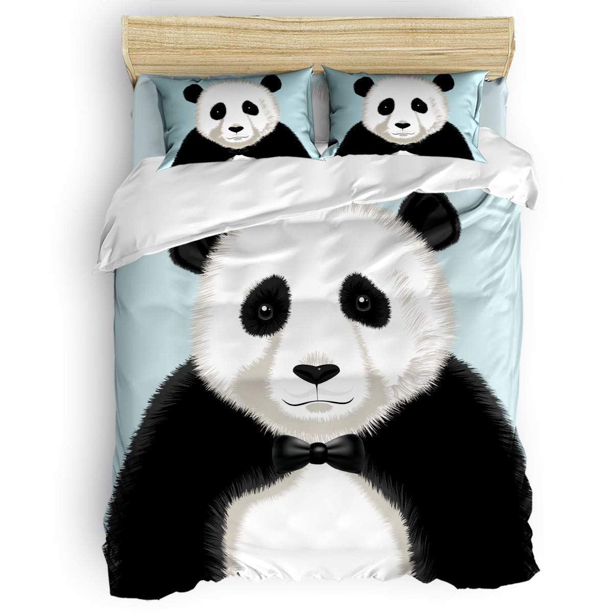 Yogaly 4-Piece Queen Size Bedding Set - Cute Black & White Panda Printed Bed Sheets, Duvet Cover, Flat Sheet & Pillowcases for Adults, Teens & Kids | Soft & Cozy Bedroom Decor for Nursery, Dorm or Guest Room