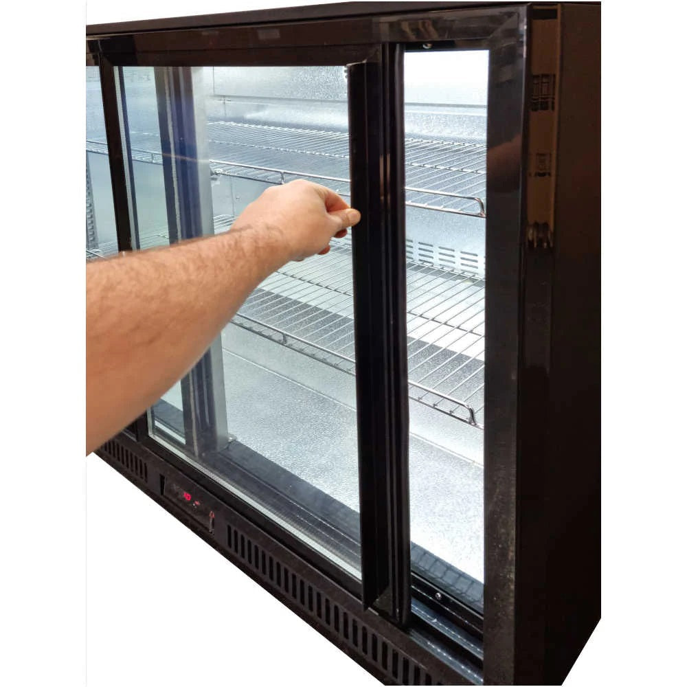 Black AG Twin Sliding Door Bar Fridge - 2BBR S Model with Sleek Design for Home Bars, Offices & Dorm Rooms | Compact Beverage Cooler for Beer, Wine & Snacks