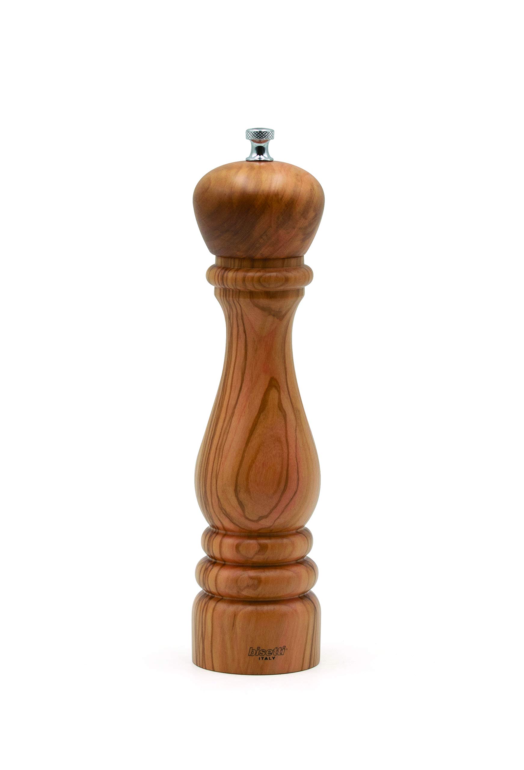 Premium Bisetti Imperia 9.8 Inch Olive Wood Salt Mill - Adjustable Ceramic Grinder for Coarse to Fine Salt - Perfect for Kitchen, Dining Table & Gourmet Cooking