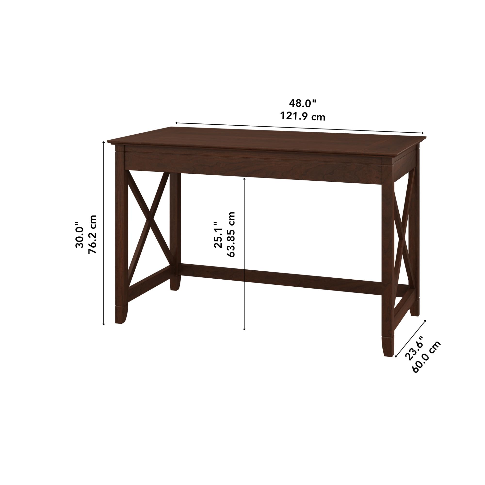 Bush Furniture Key West 48-Inch Writing Desk - Modern Farmhouse Style Home Office Desk in Bing Cherry Finish, Perfect for Small Spaces & Remote Work