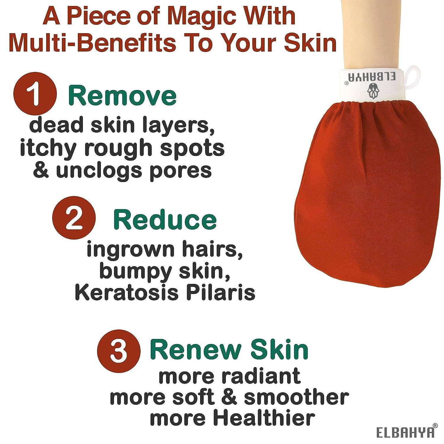 Exfoliating Mitt Body Scrubber - Kessa Hammam Glove for Dead Skin Removal (Pack of 2, Orange) - Perfect for Spa, Home Use & Moroccan Bath Rituals