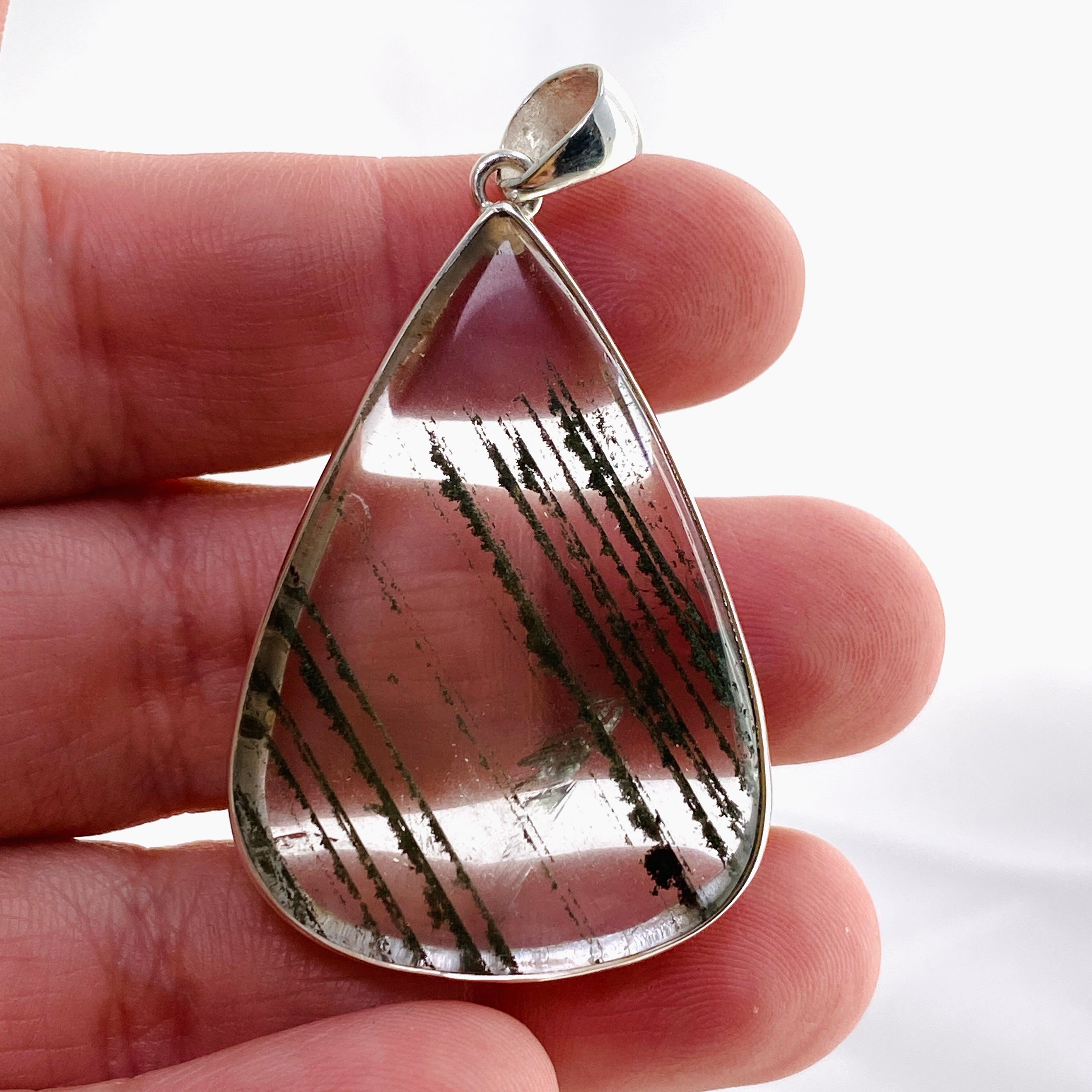 Lodolite Garden Quartz Teardrop Cabochon Pendant KPGJ4723 - Healing Crystal Jewelry for Meditation, Energy Work & Spiritual Gifts
