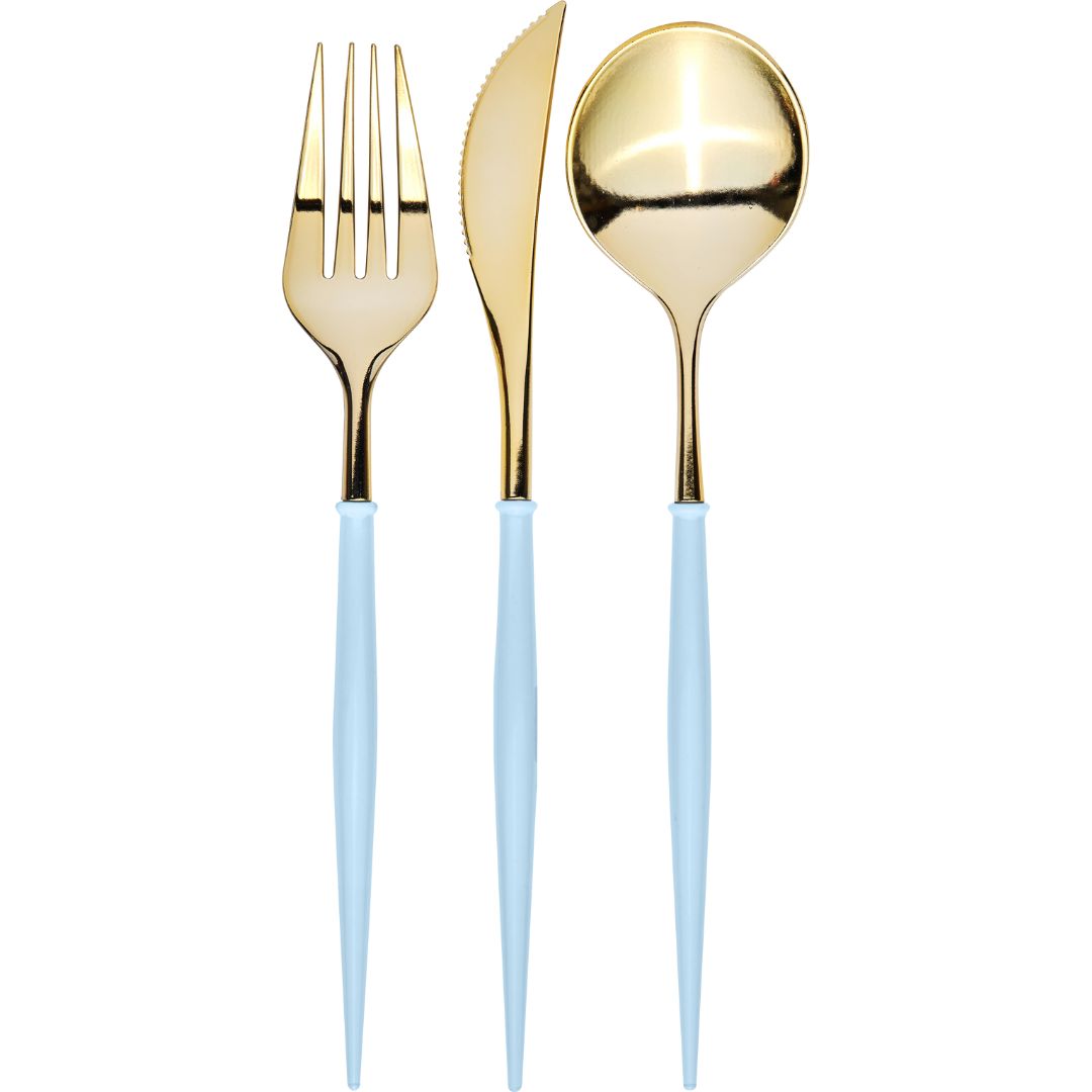 Premium Bella Cutlery Set - 24-Piece Gold & Sky Blue Handle Stainless Steel Flatware for Dinner Parties, Weddings & Elegant Dining