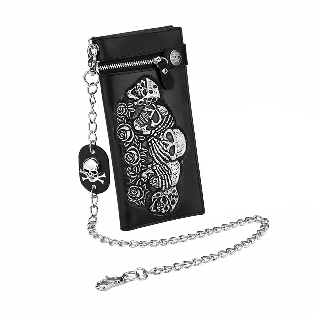 Men's & Women's PU Leather Skull Embossed Wallet with Snap Fastener - Stylish Folded Billfold for Cash & Cards (Black) - Perfect for Everyday Use, Gifts & Gothic Fashion Accessories