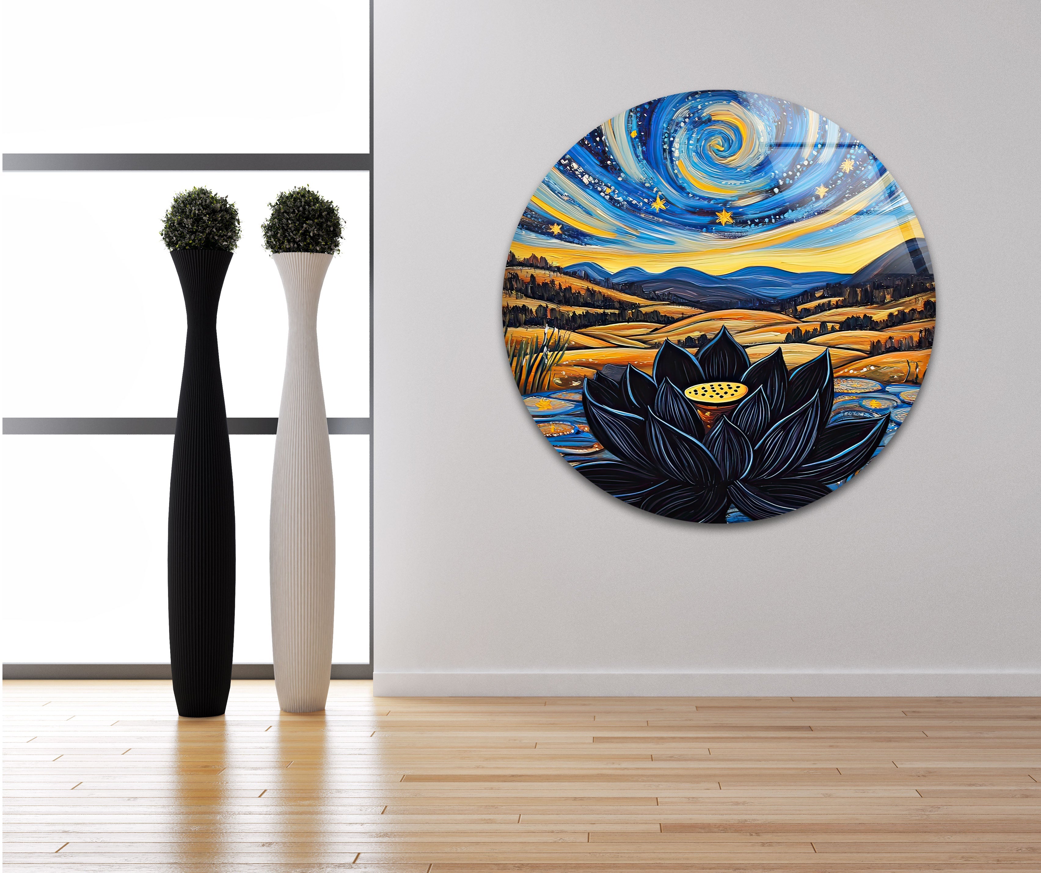 Black Lotus Glass Wall Art - Elegant Handmade Stained Glass Decor for Home & Office - Perfect for Living Room, Bedroom, and Meditation Spaces