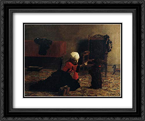 Thomas Eakins Elizabeth Crowell With A Dog 24x20 Black Ornate Framed Art Print - Double Matted Museum Quality Wall Decor for Living Room, Bedroom, or Office