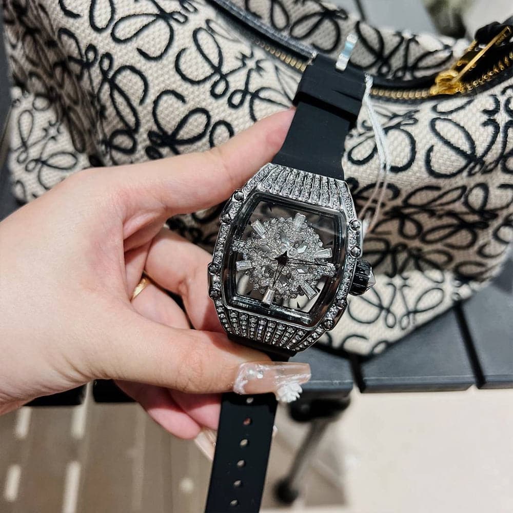 Aries Gold Crystal Dial Black Silicone Strap Women's Watch L 5044 SW BK - Elegant Fashion Accessory for Daily Wear & Special Occasions