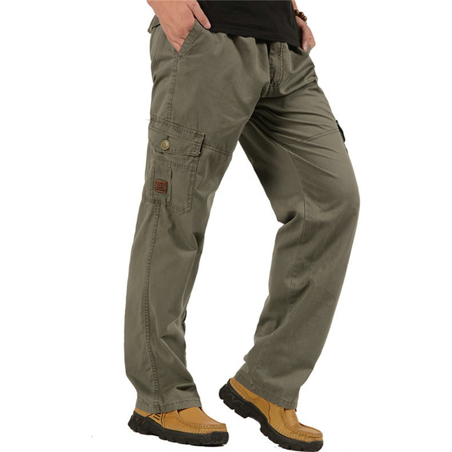 Raroauf Men's Stretch Cargo Pants - Elastic Waist Lightweight Work Pants for Casual Wear | Perfect for Outdoor Activities, Work & Travel