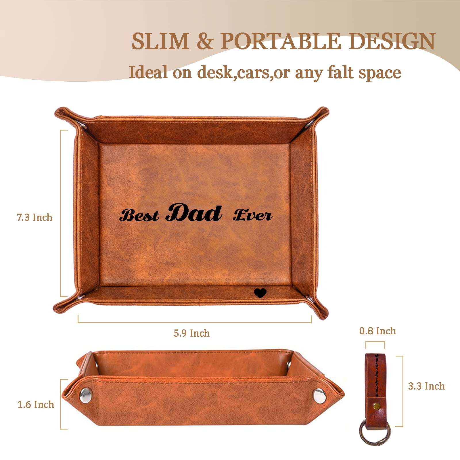 Best Dad Ever PU Leather Tray & Keychain Set - Unique Father's Day, Birthday & Christmas Gifts for Dad from Daughter, Son or Wife - Perfect for Home Organization & Key Storage (Gift for Husband, New Dad)
