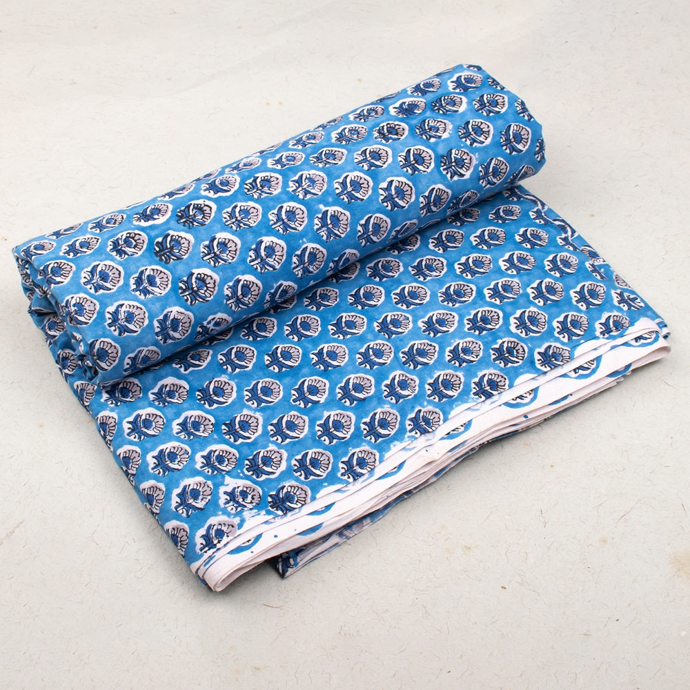 Multi Floral Indigo Blue Hand Block Printed Cotton Fabric - Premium Quality for Quilting, Dressmaking & Home Decor Projects