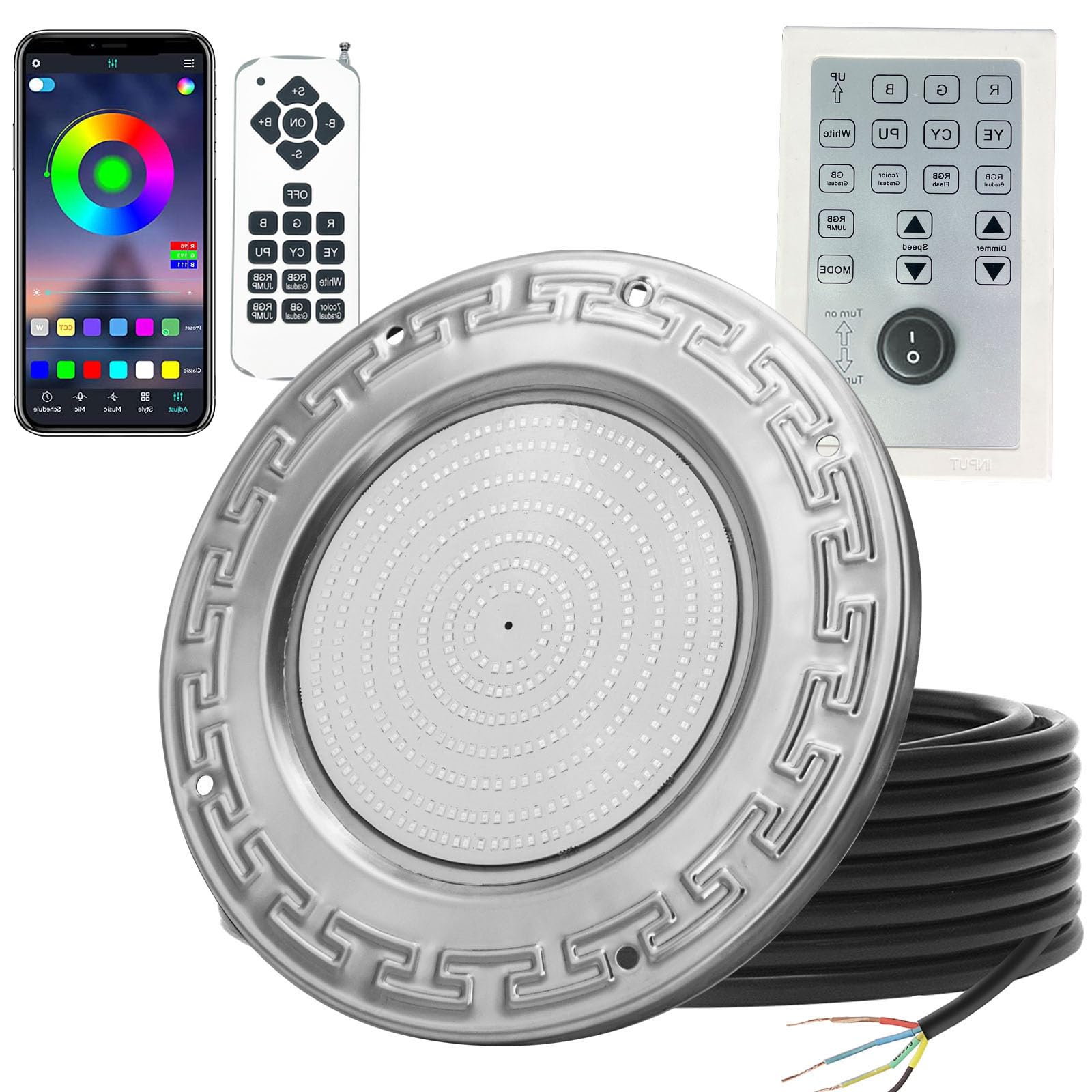 60W 10 Inch Color Changing LED Inground Pool Light with Remote & APP Control - Waterproof Underwater Swimming Pool Lights for Wet Niche, 50ft Cord - Perfect for Night Swimming, Pool Parties & Backyard Decor