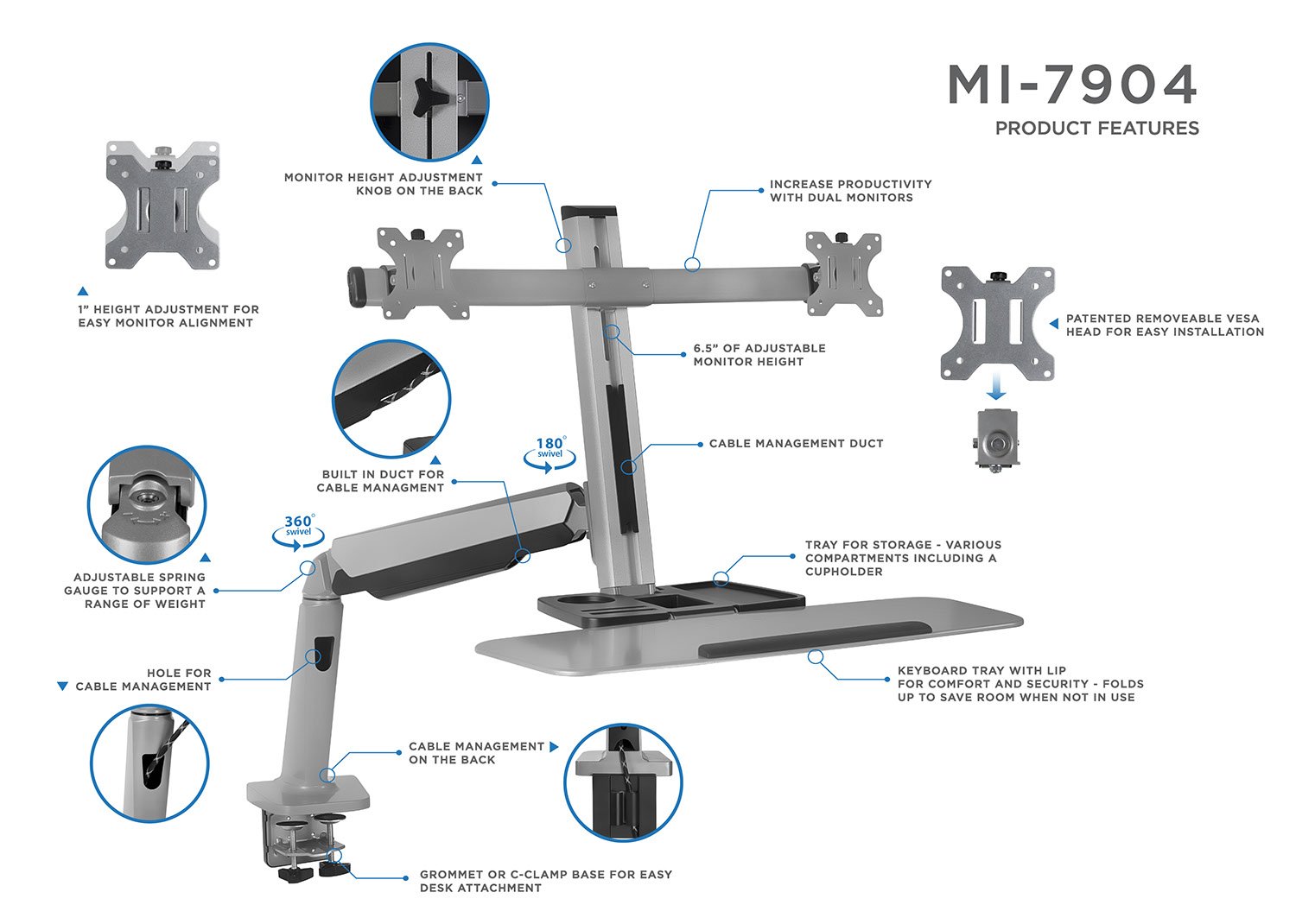Mount-It! Dual Monitor Standing Desk Converter - Height Adjustable Workstation with Counterbalance Monitor Arm & Ergonomic Keyboard Tray | Perfect for Home Office, Gaming Setup & Remote Work