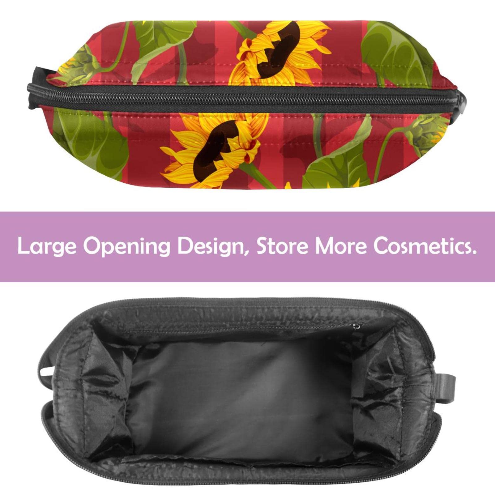 Large Makeup Bag for Women Travel - Waterproof Cosmetic Organizer with Modern Stripe Sunflower Design, Toiletry Bag for Makeup Brushes & Skincare Products (Perfect for Travel, Gym & Daily Use)