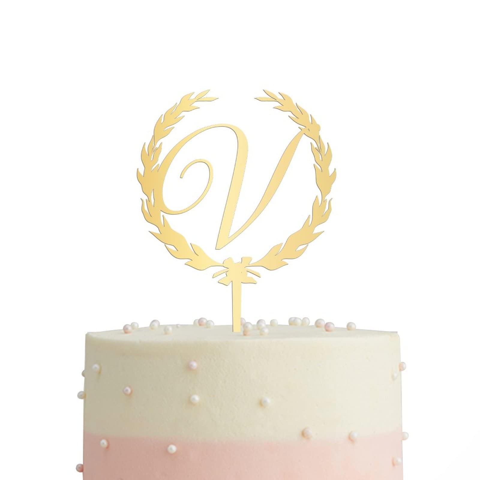 Custom Acrylic Gold Cake Topper with Initial Letter V - Vinisong Personalized Wedding, Anniversary & Birthday Cake Decoration - Perfect for Wreath Cake Decor, Party Supplies & Special Occasions