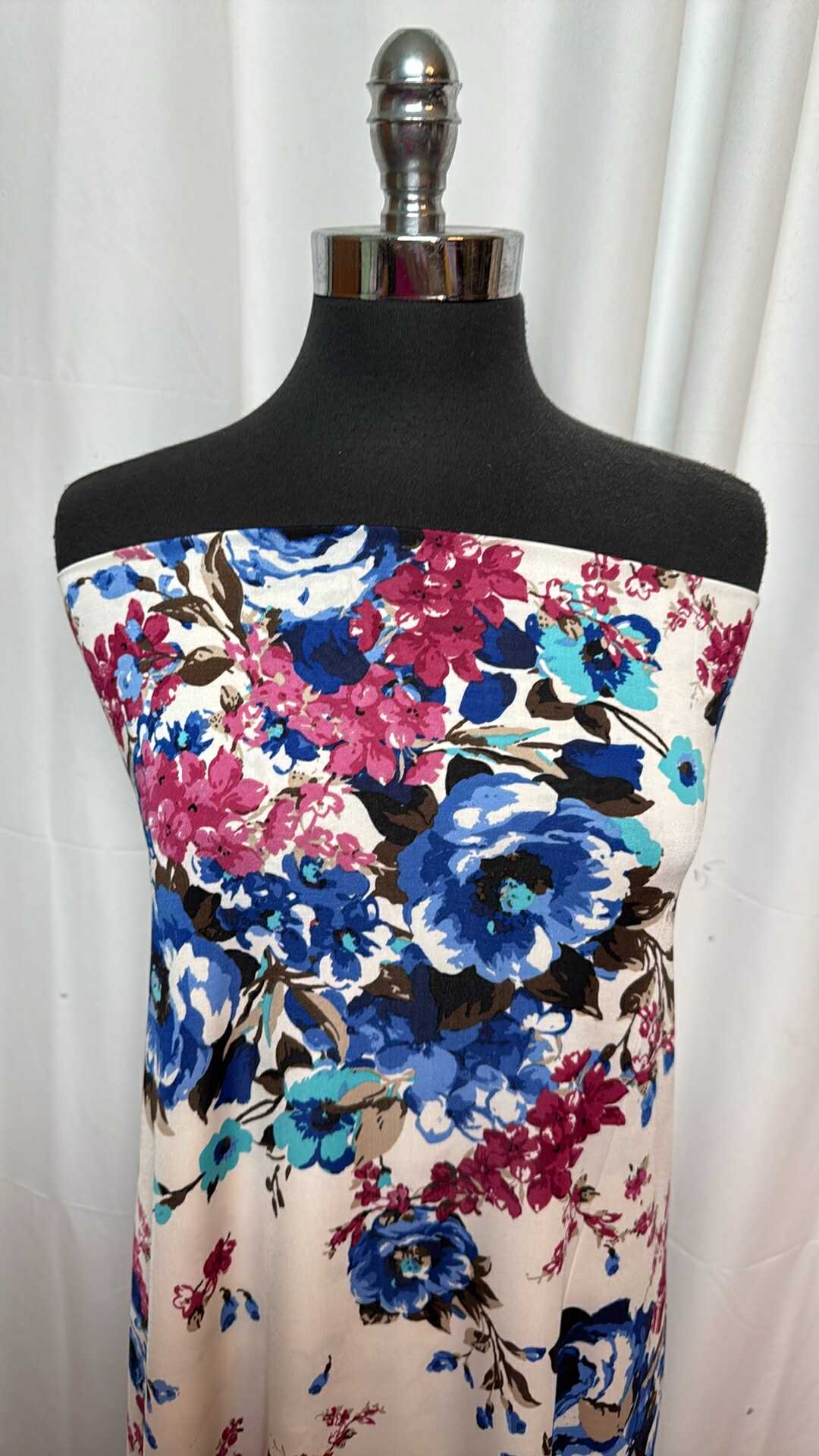Blue/Pink/Ivory Floral Venezia Fabric - 2 Yard Cut - Perfect for Dresses, Curtains & DIY Home Decor Projects