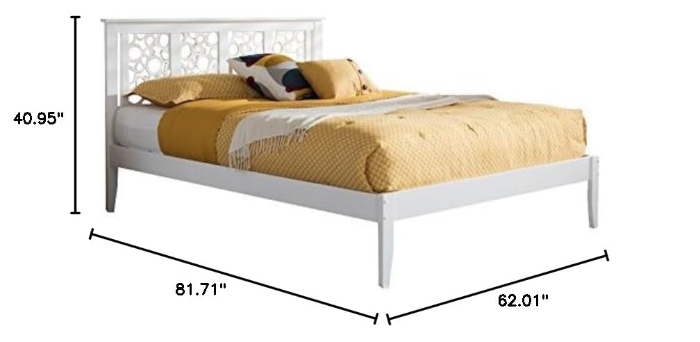 Allora Mid Century Modern Rubberwood Queen Size Platform Bed Frame - White | Solid Wood Bed with Storage Underneath | Perfect for Small Spaces & Minimalist Bedrooms