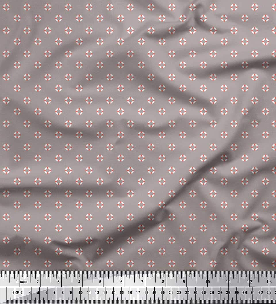 Soimoi Moss Georgette Brown Fabric by The Yard - 42 Inch Wide Printed Fabric with Small Swimming Ring Design - Perfect for Summer Swimwear, Beach Cover-Ups, and DIY Craft Projects