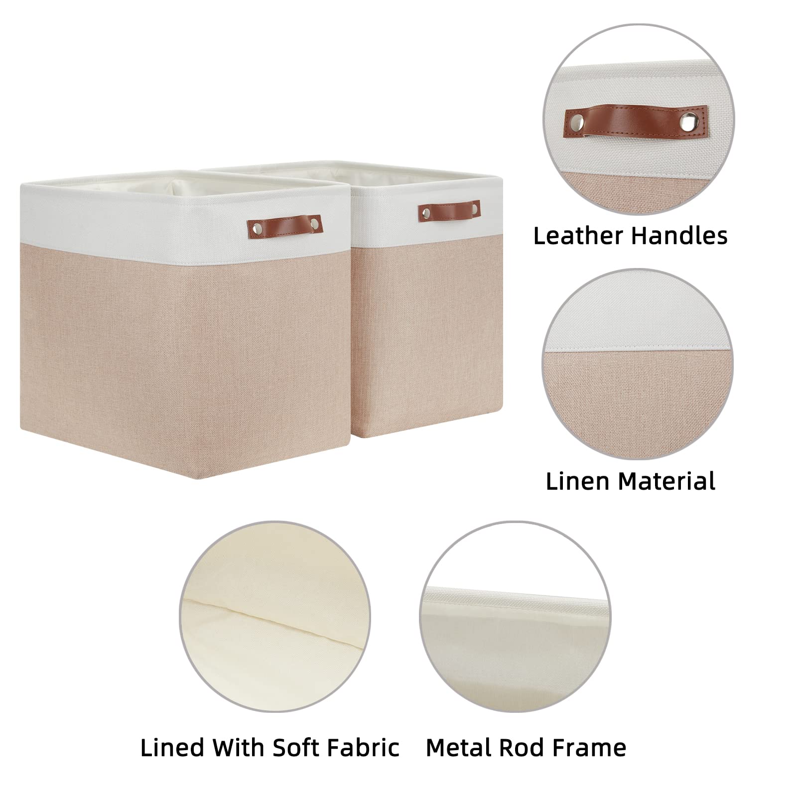Large Fabric Storage Basket for Shelves - Collapsible Canvas Bin with Handles for Home & Closet Organization (White/Beige) - Perfect for Bedroom & Nursery Storage