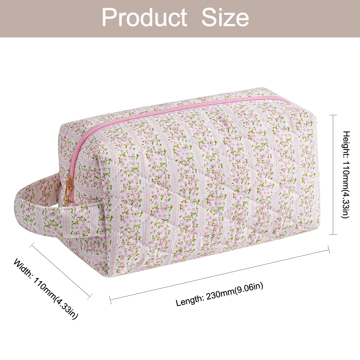 Floral Makeup Bag with Handle - Cute Travel Cosmetic Bag for Women & Teens, Pink Zippered Toiletry Pouch for Makeup Essentials | Perfect for Travel, Gym & Daily Use
