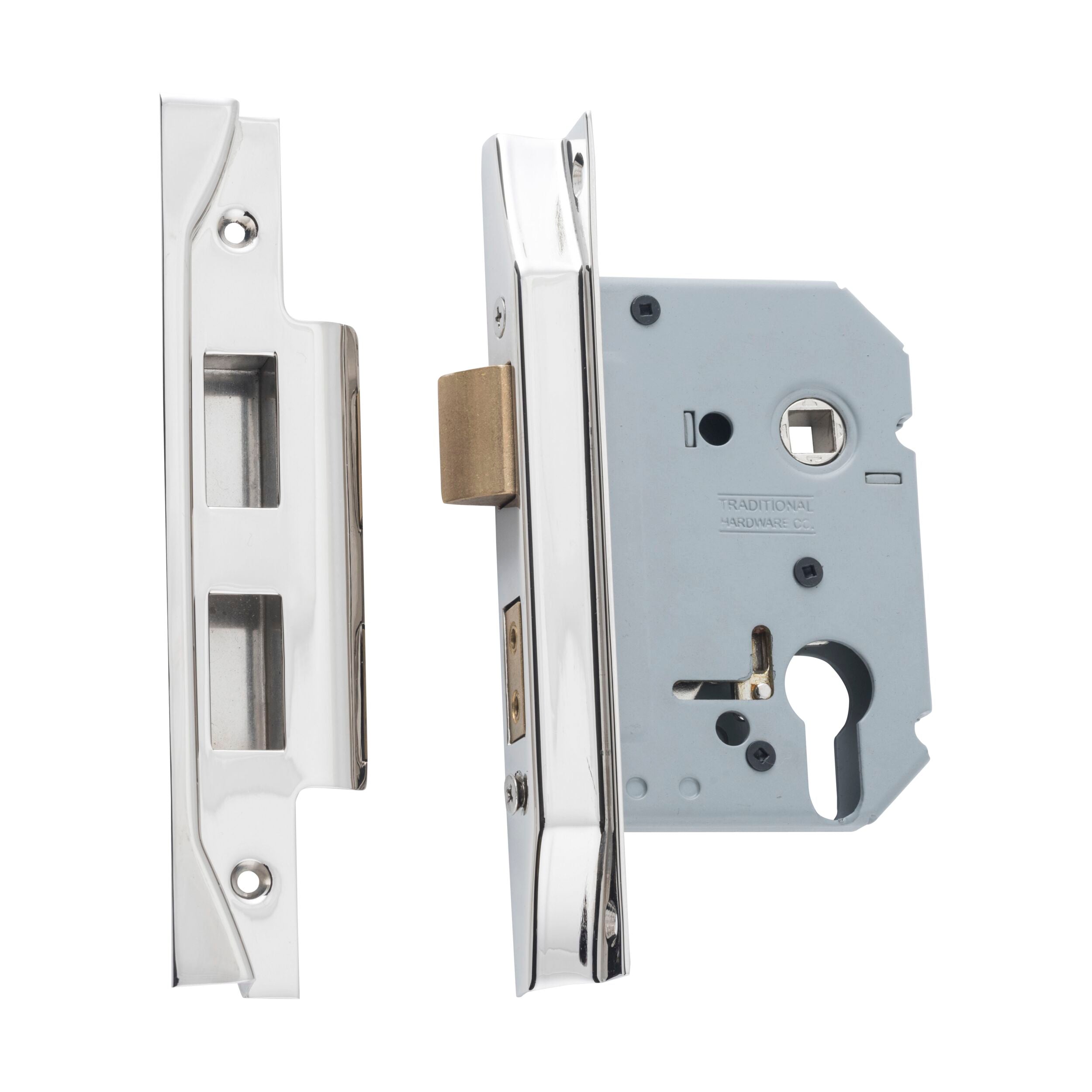 Euro Cylinder Mortice Lock - CTC47.5mm Backset 57mm - Polished Nickel Finish - High Security Door Lock for Home & Office Use