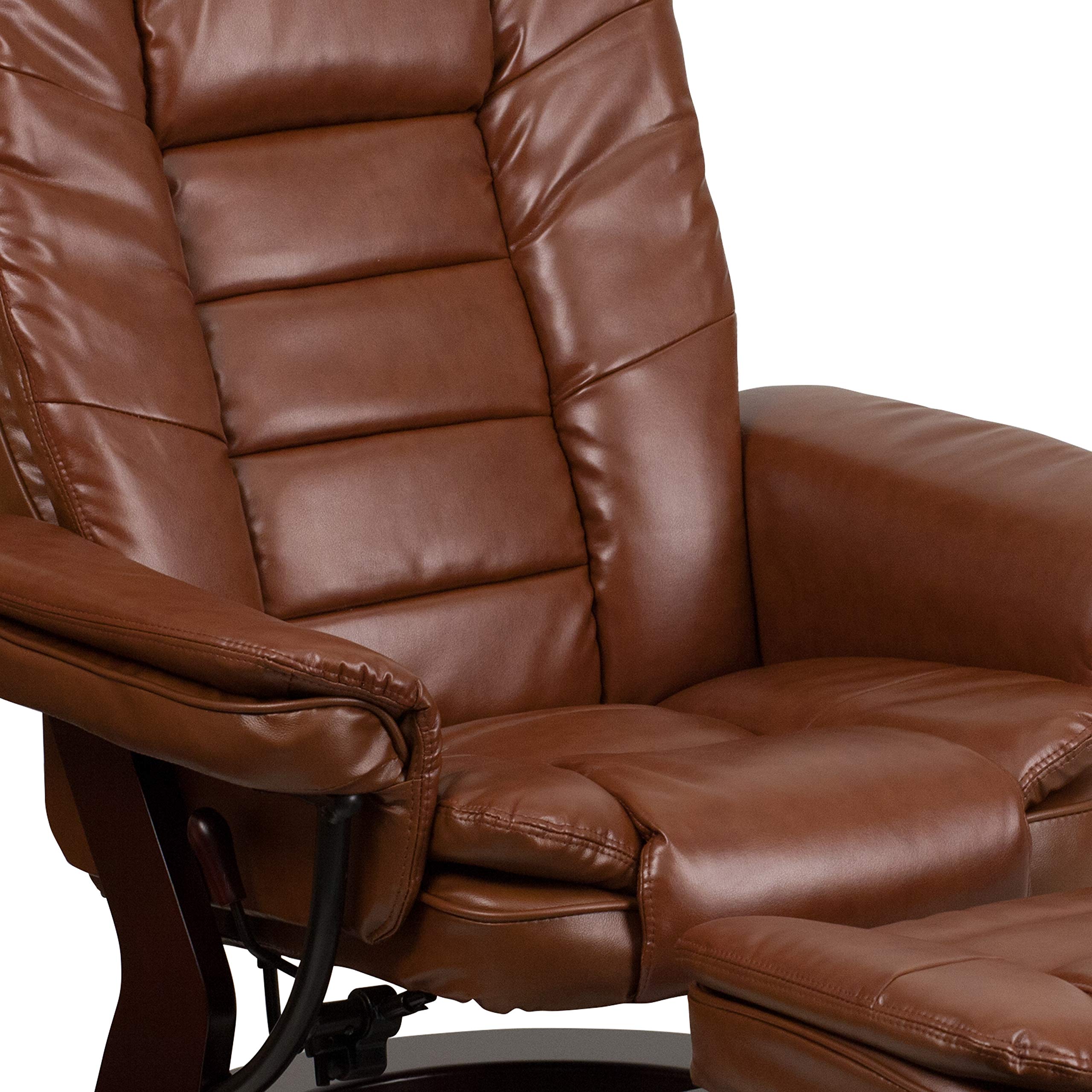 Emma & Oliver Multi-Position Recliner Chair with Ottoman - 360° Swivel Base, Vintage LeatherSoft Upholstery, Ergonomic Design for Living Room, Home Theater & Office Comfort