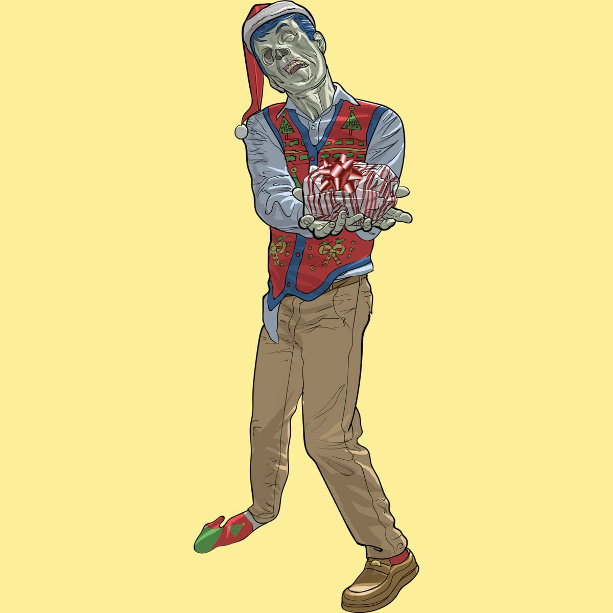 Design By Humans Men's Christmas Zombie Graphic T-Shirt by Ayota | Funny Holiday Novelty Tee for Parties & Gifts