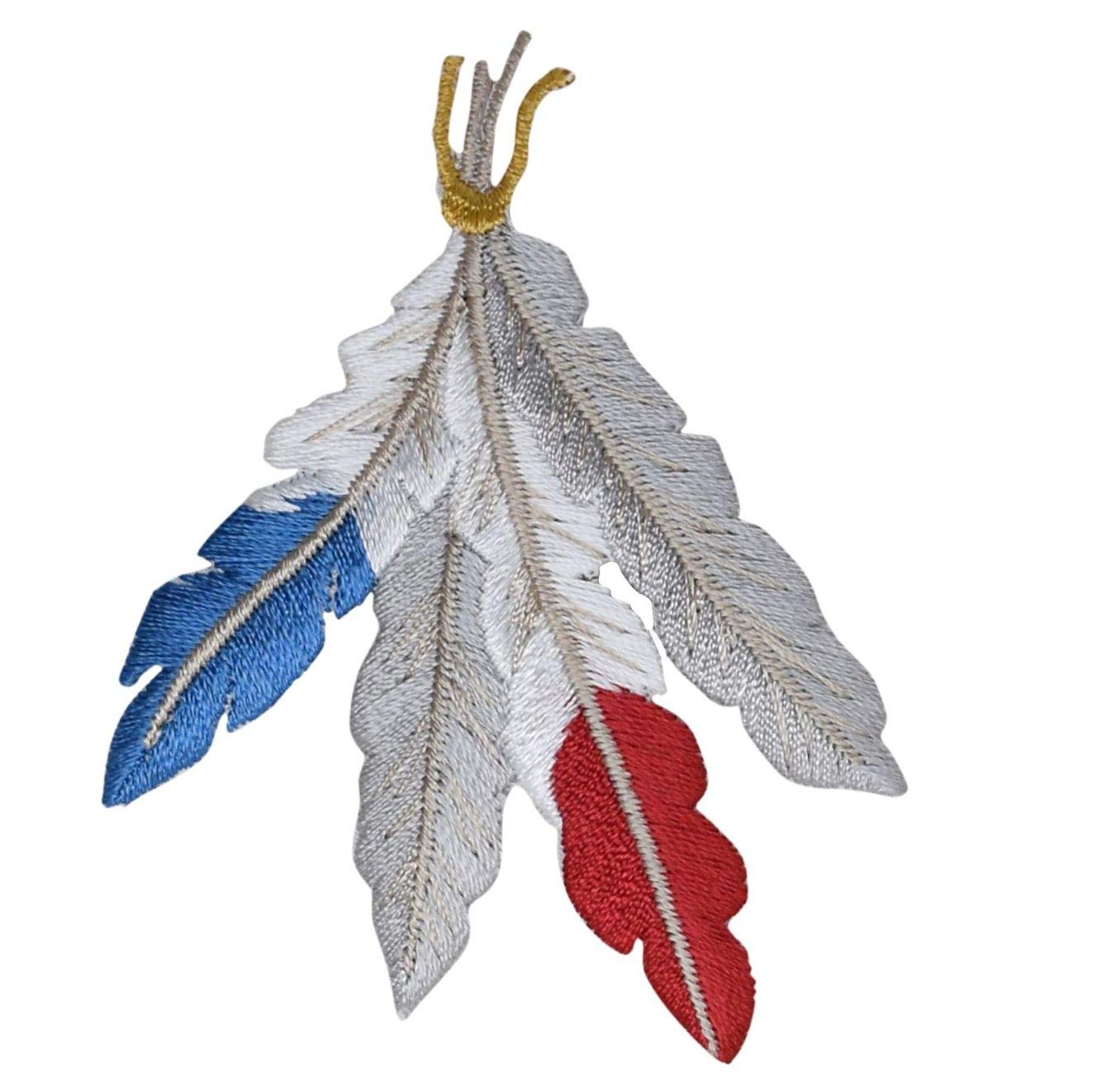 Indian Feathers Iron On Patch - Red White Blue Embroidered Applique for DIY Crafts, Costumes & Denim Jackets | Perfect for Halloween, Cosplay & Fashion Upgrades