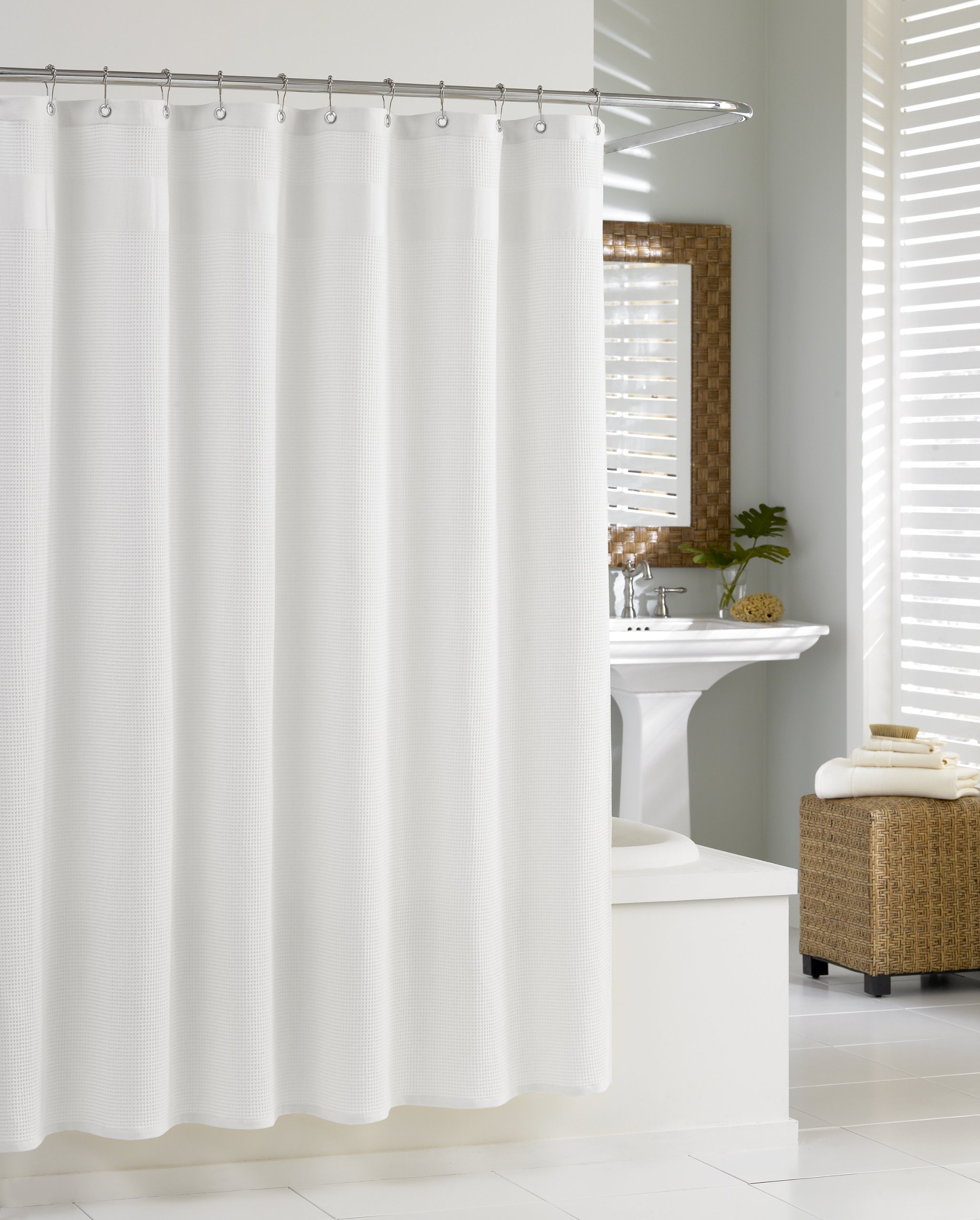 Kassatex SCS-115-WAF-W White Waffle Weave Shower Curtain - Waterproof Bathroom Decor for Modern & Farmhouse Style Homes