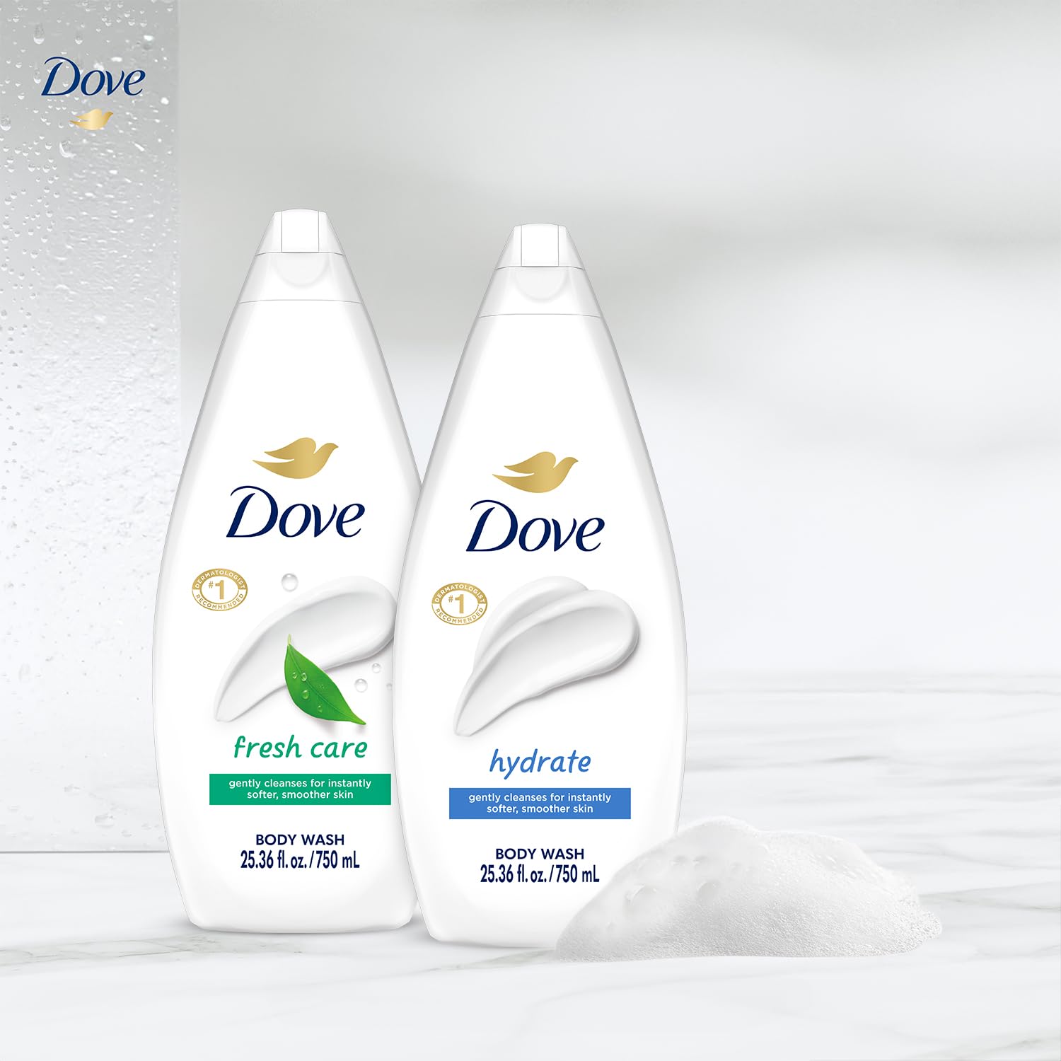Dove Hydrating Body Wash & Fresh Care, 2-Pack Value Size (25.36 Oz Each) - Moisturizing Shower Gel for Smooth Soft Skin | Daily Shower Routine, Spa-Like Bath Experience, Gift for Her