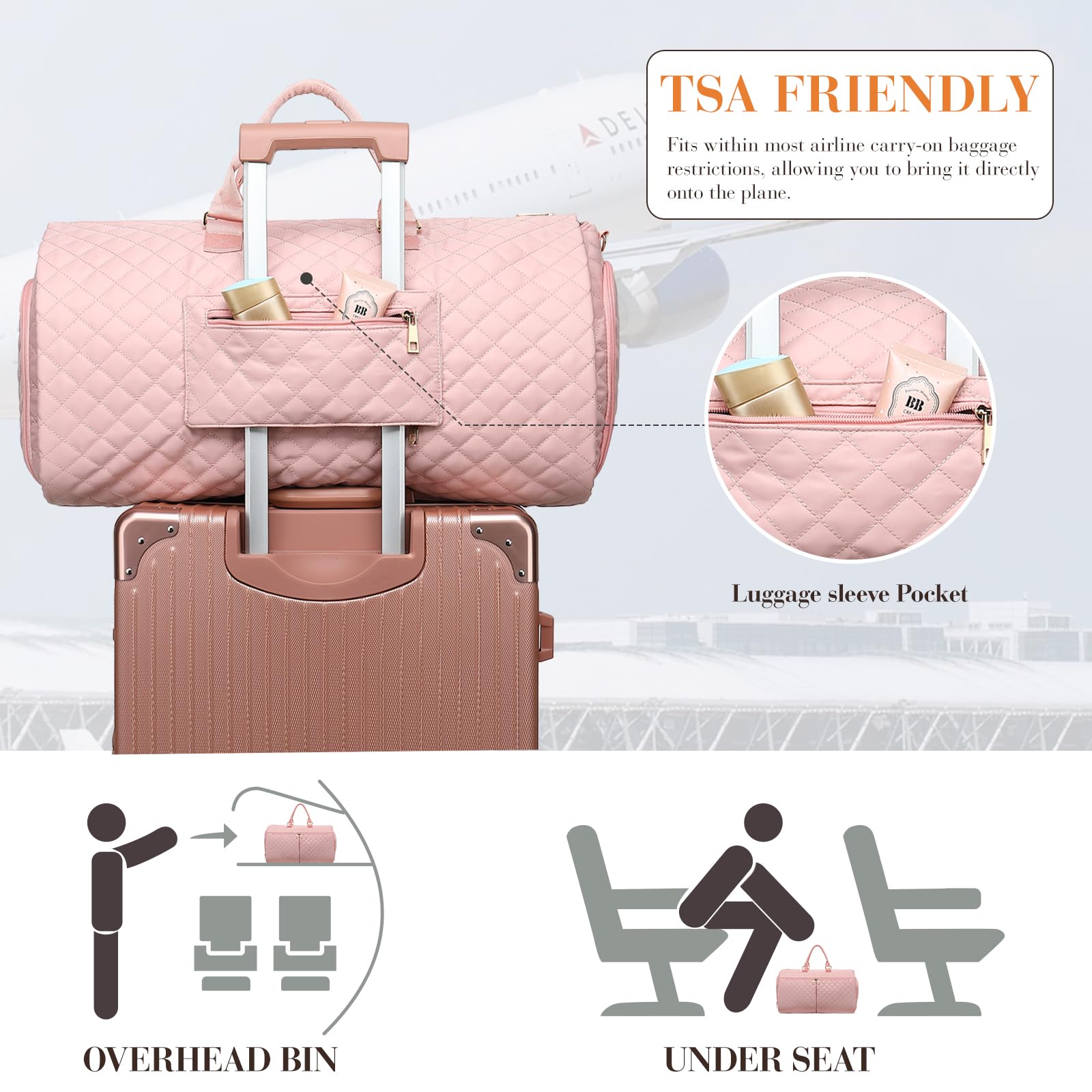 2-in-1 Convertible Carry On Garment Bag with Premium SBS Zipper | Upgraded Anti-Slip Design | Detachable Shoulder Strap | Toiletry Compartment & Shoe Pouch | Travel Duffel Bag for Women | Perfect for Business Trips, Weekend Getaways & Airplane Travel