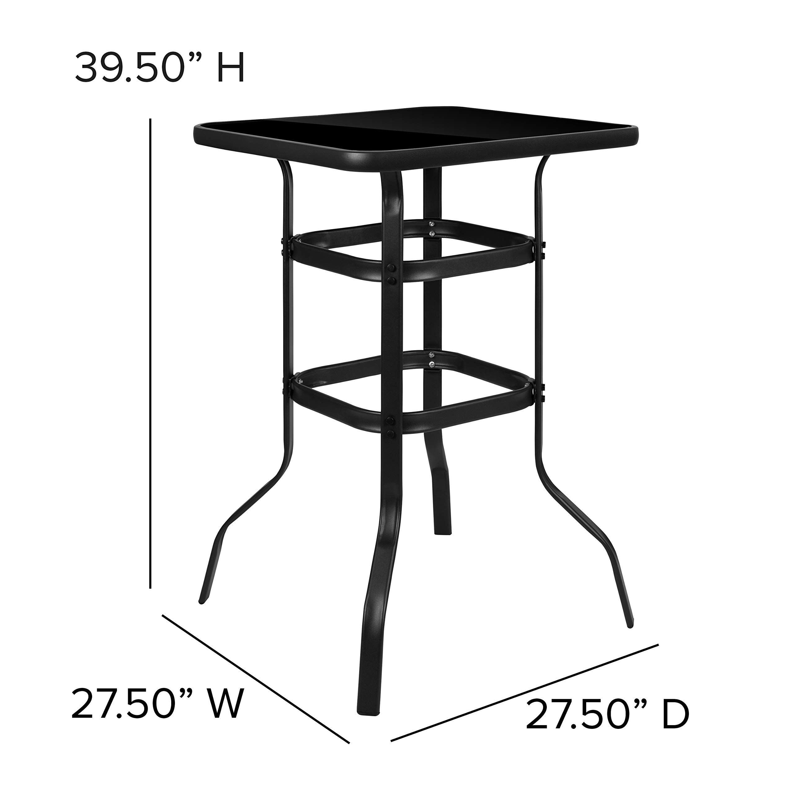 Flash Furniture Brazos 5-Piece Bar Table Set with Glass Top & 4 Navy Patio Bar Stools - Outdoor Dining Set for Patio, Deck, Backyard, and Poolside Entertaining