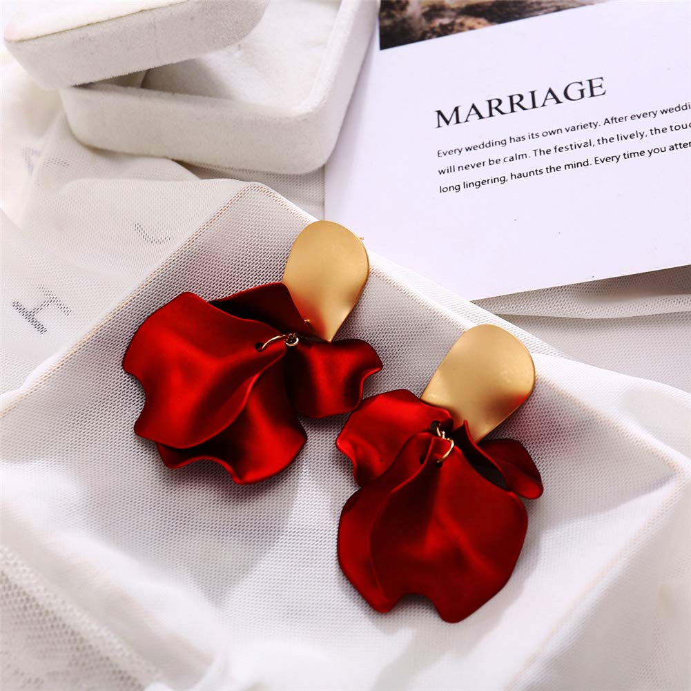 Elegant Rose Petal Dangle Earrings for Women - Long Drop Floral Tassel Statement Earrings - Exaggerated Tiered Flower Jewelry for Wedding, Party & Special Occasions