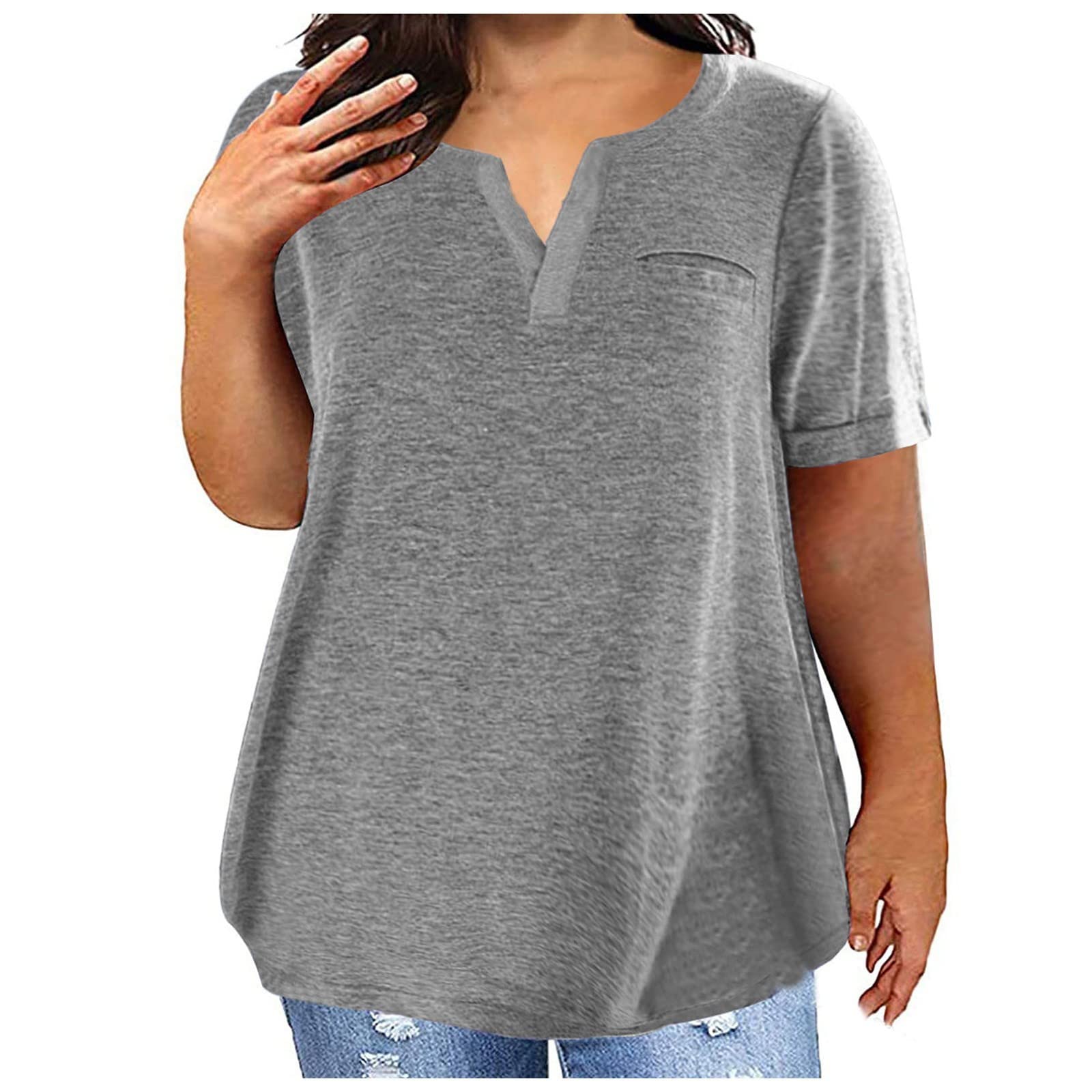 Trendy 2024 Plus Size Women's V-Neck Blouses with Pockets - Casual Comfort for Work & Outings