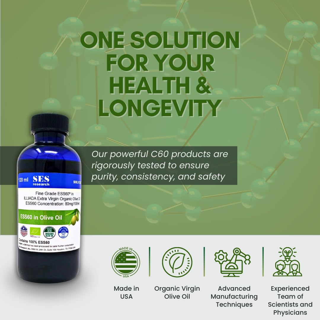 Pure C60 Fullerene 99.99% Premium Extra Virgin Olive Oil Supplement - 120ml Bottle - Antioxidant Boost for Brain Health & Longevity - Perfect for Daily Wellness Routine & Biohacking Enthusiasts