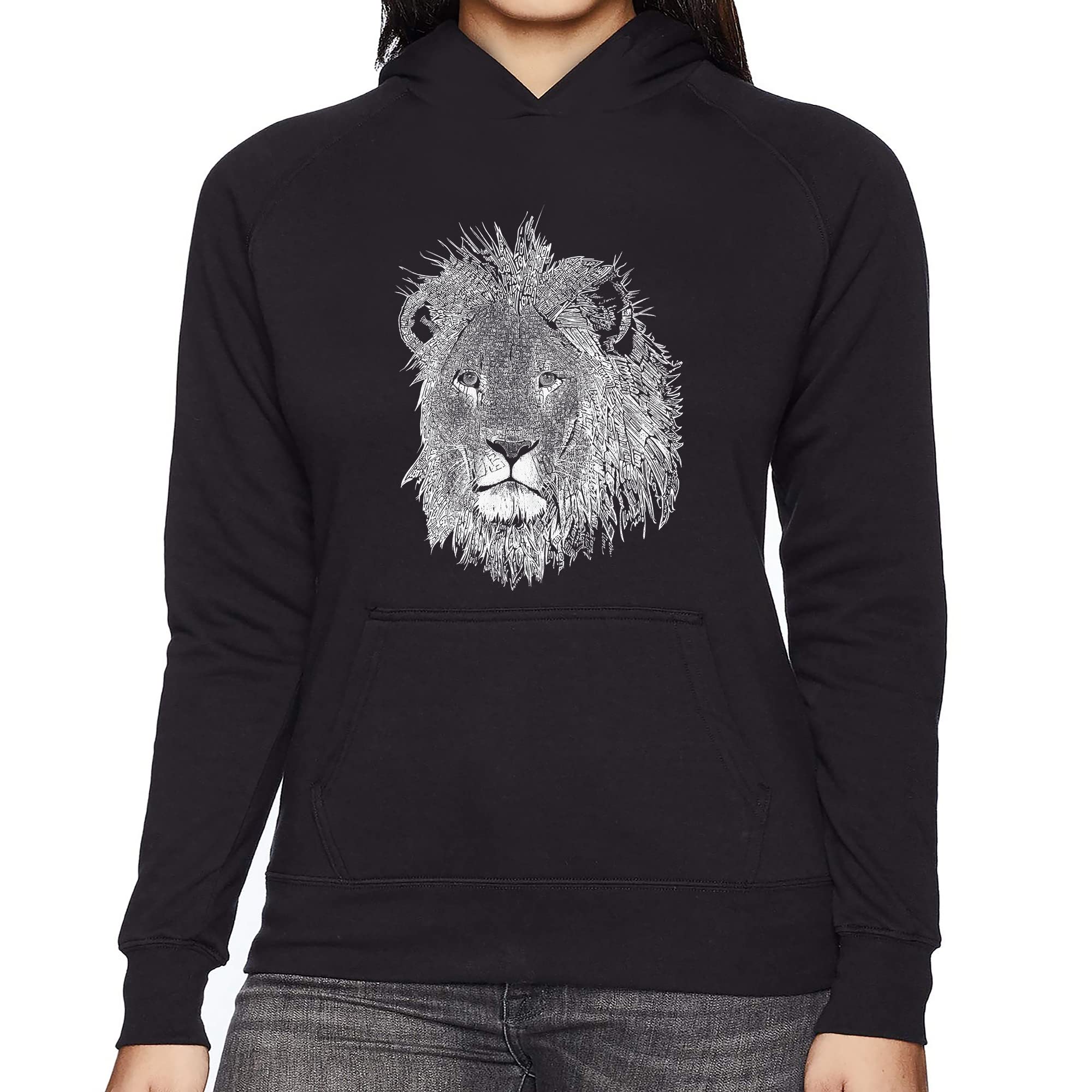 LA POP ART Women's Lion Word Art Hooded Sweatshirt - Soft Fleece Pullover for Casual Wear & Street Style