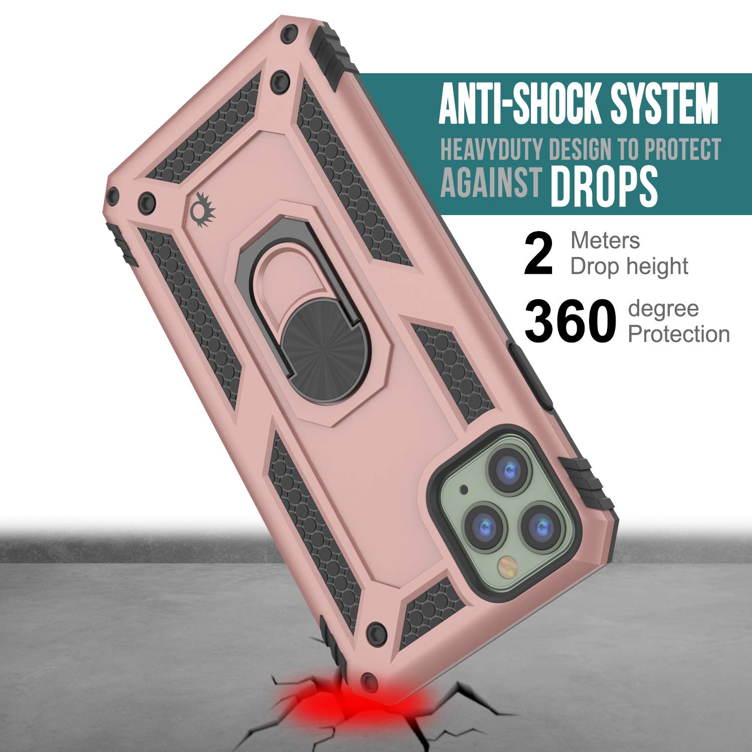 PunkCase for iPhone 11 Pro Max - Military Grade Protective Case with Metal Ring Grip & Kickstand | Dual Layer ArmorShield Series | Full Body Protection for iPhone 11 Pro Max (6.5 Inch) | Rose Gold | Perfect for Outdoor Activities, Travel & Daily Use