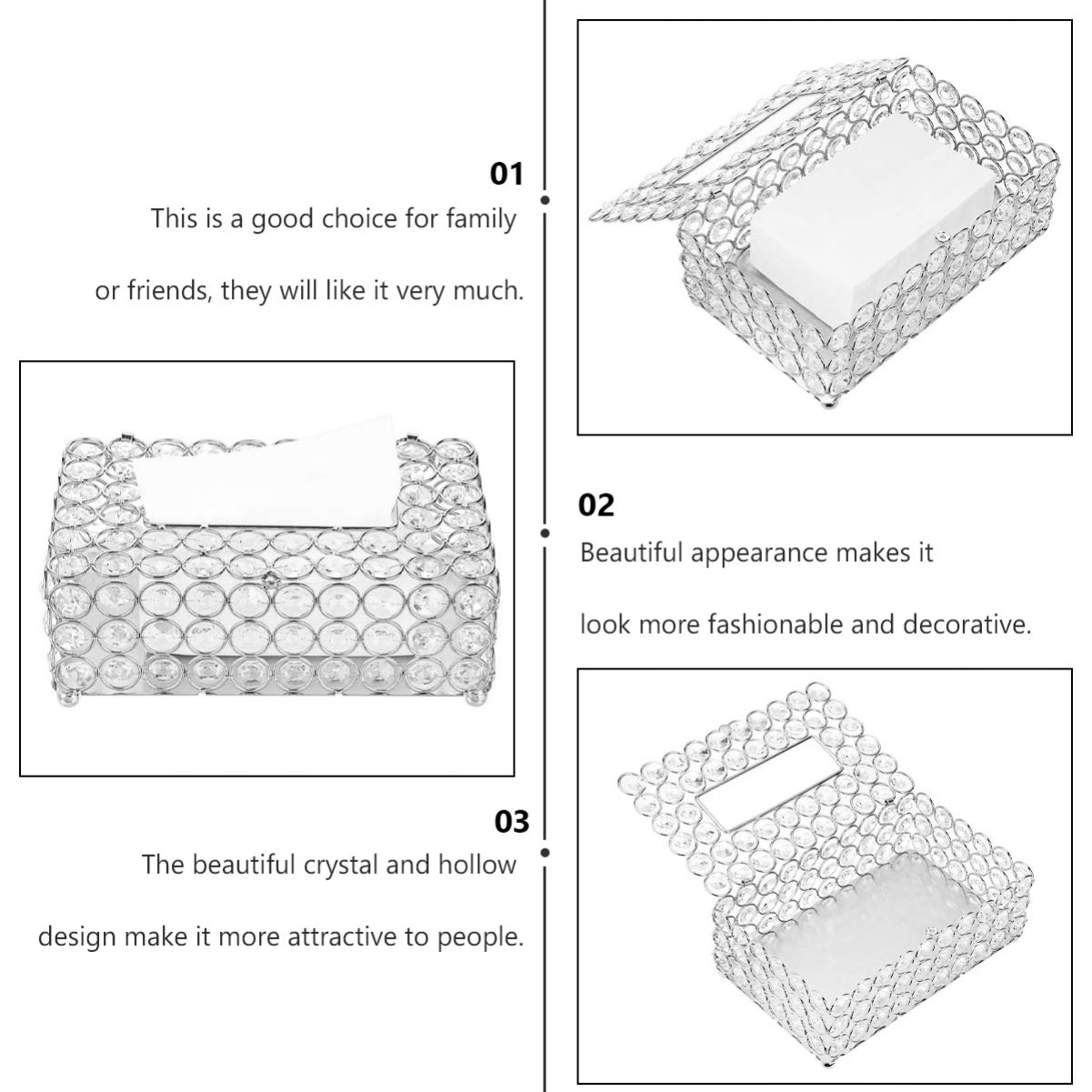 Healifty 1-Piece Crystal Tissue Box Holder - Elegant Hollow Design for Paper Drawer Storage - Perfect for Living Room, Bedroom, and Office Decor