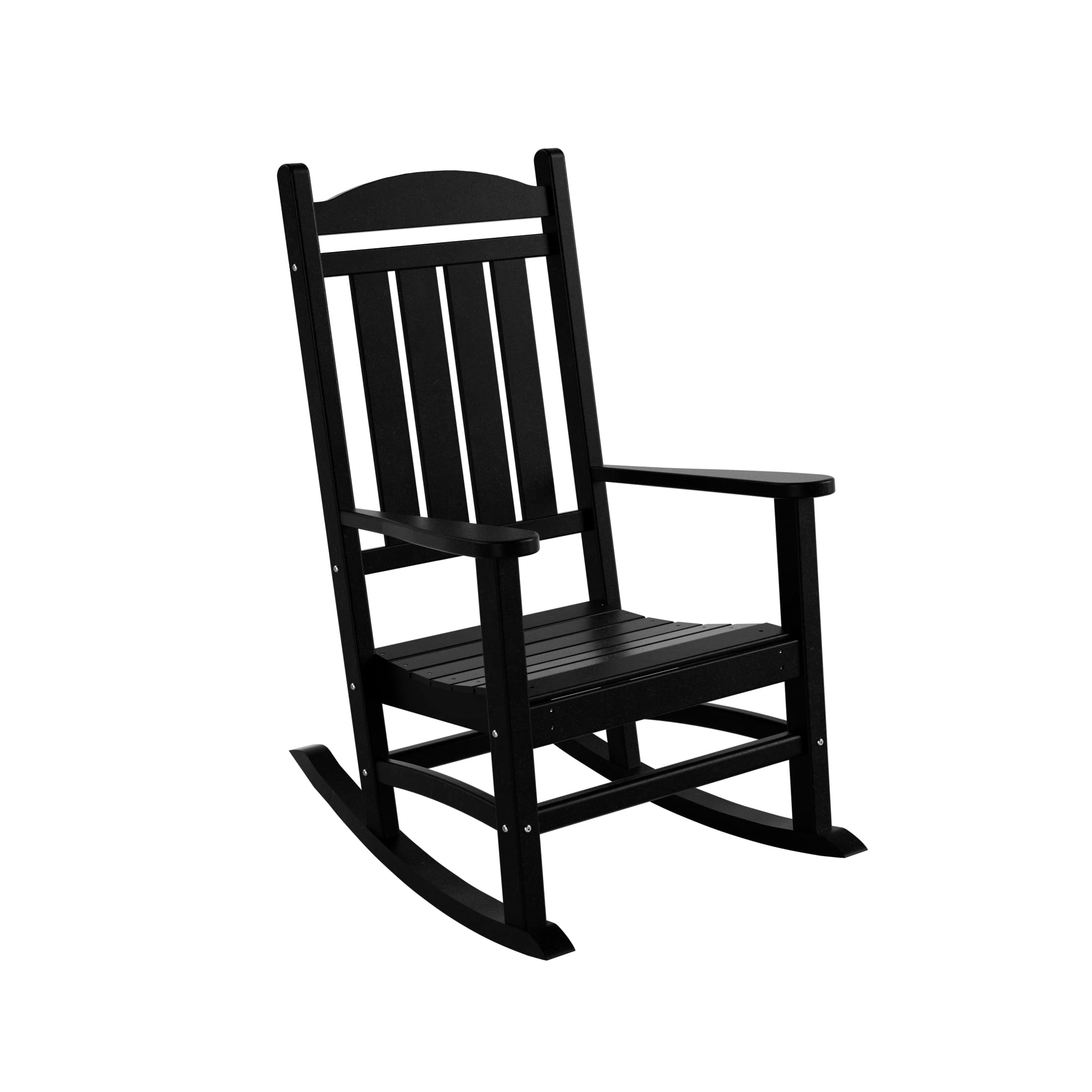 **HDPE UV-Resistant Farmhouse Outdoor Rocking Chair - Weatherproof Patio Furniture for Garden, Porch & Backyard Relaxation (Black) - WO Home Furniture**