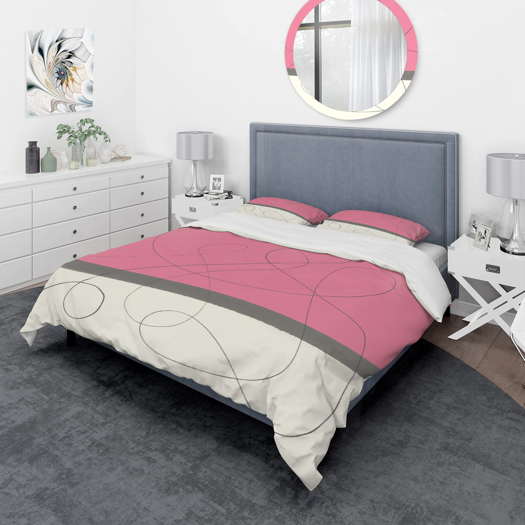 DesignQ Geometric Neapolitan II Modern Duvet Cover Set - Pink Twin Size 3-Piece Bedding Set | Contemporary Geometric Pattern for All Seasons | Perfect for Kids' Rooms, Guest Bedrooms & Modern Home Decor