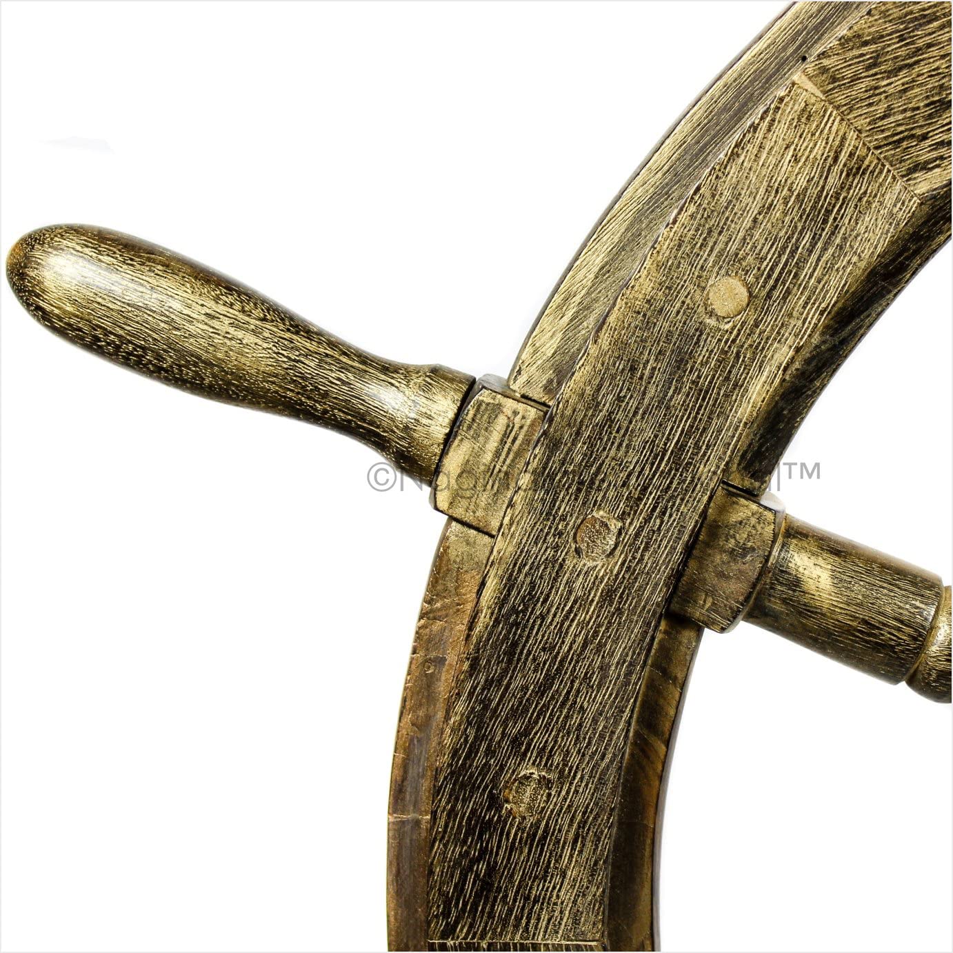 Antique Golden Nautical Wooden Ship Wheel - 12 Inch Handcrafted Maritime Decor for Pirate Nursery, Coastal Home Decor, and Themed Parties | Nagina International