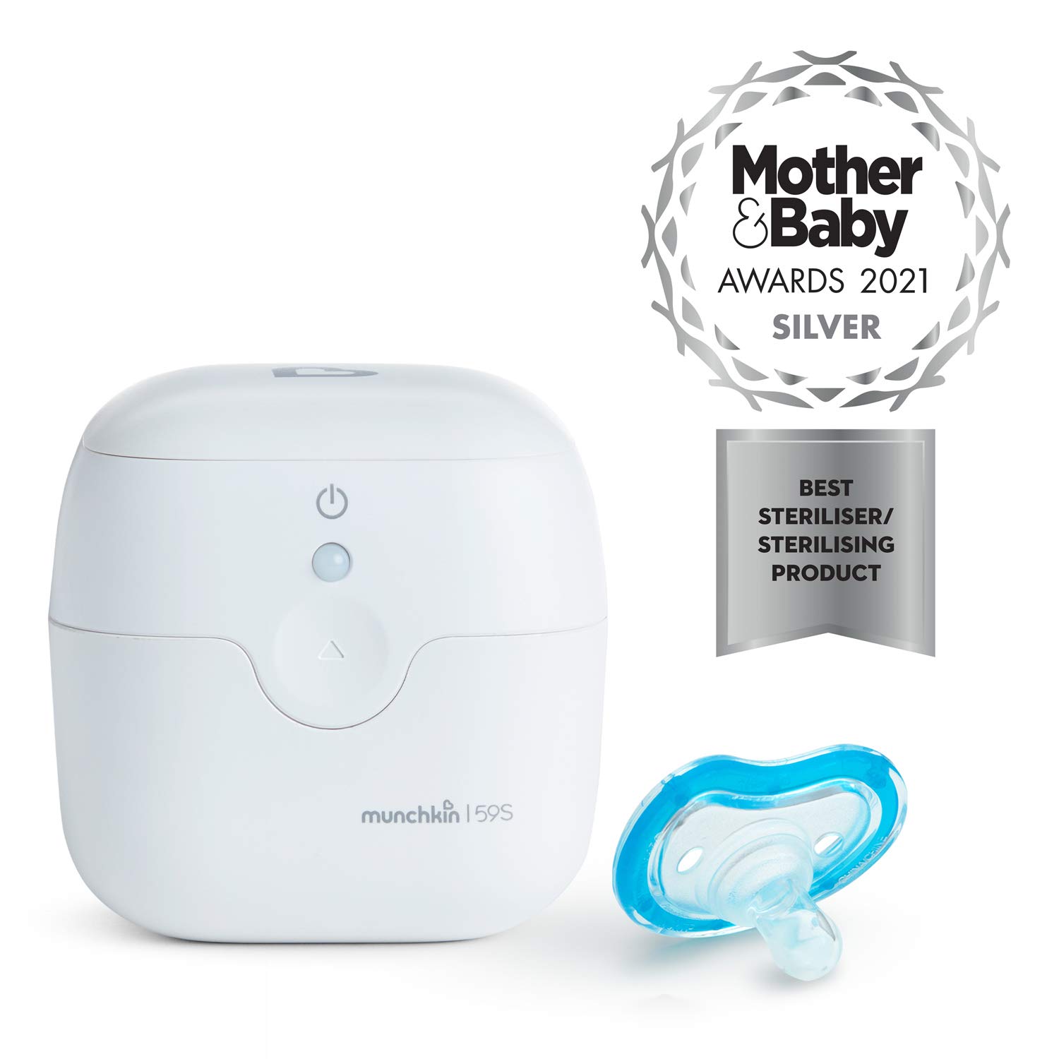 Munchkin Portable Baby Pacifier & Soother UV Sterilizer - Kills 99.9% of Germs in 59 Seconds | Compact Travel-Friendly Design | Perfect for Diaper Bags, Strollers & On-the-Go Parents | White