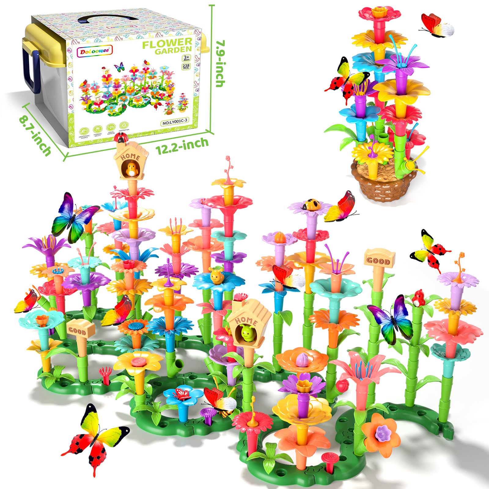 238Pcs Flower Garden Building Blocks for Kids Ages 3-7 | STEM Educational Stacking Toys for Preschool & Kindergarten | Creative DIY Construction Set for Brain Development | Perfect for Classroom Activities & Birthday Gifts