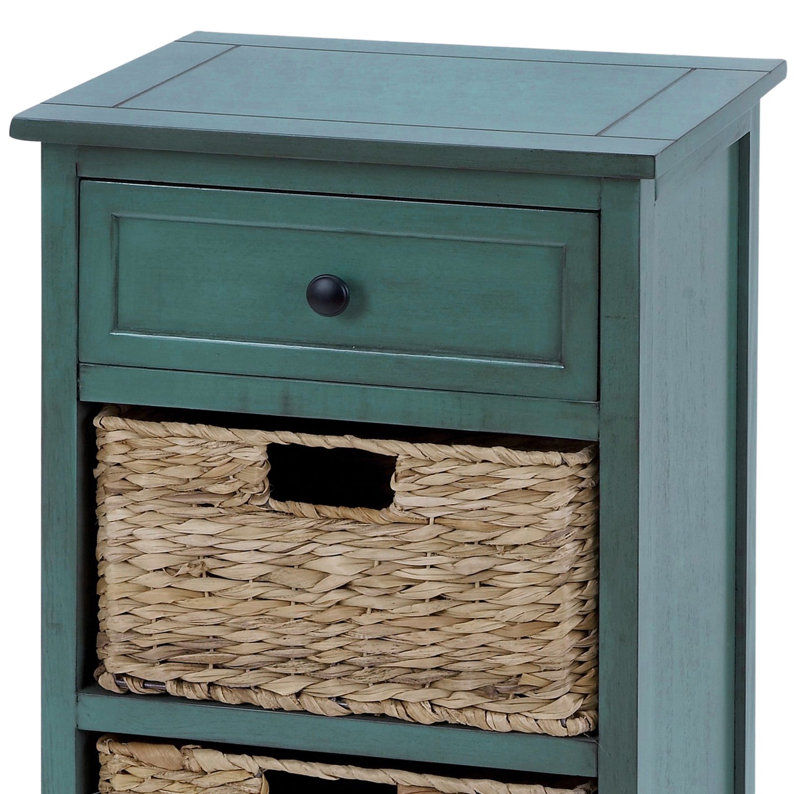 Urban Designs 3-Drawer Teal Malibu Nightstand with Wicker Baskets - Modern Bedside Table for Bedroom, Guest Room, or Dorm - Perfect for Storage and Organization