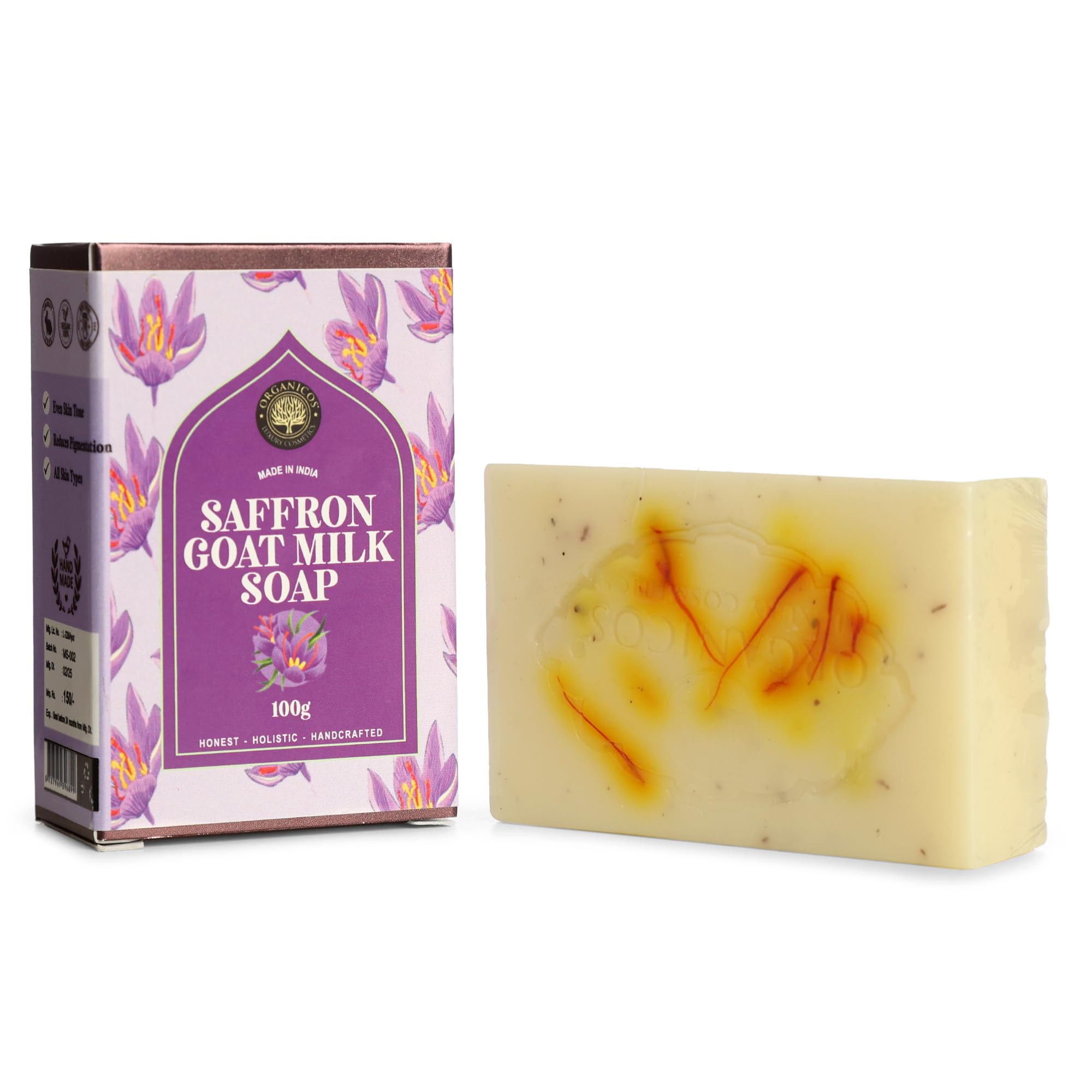 Organic Saffron & Goat Milk Skincare Soap - Natural Moisturizing & Brightening Face & Body Cleanser - Perfect for Dry, Sensitive Skin & Daily Gentle Cleansing Routine
