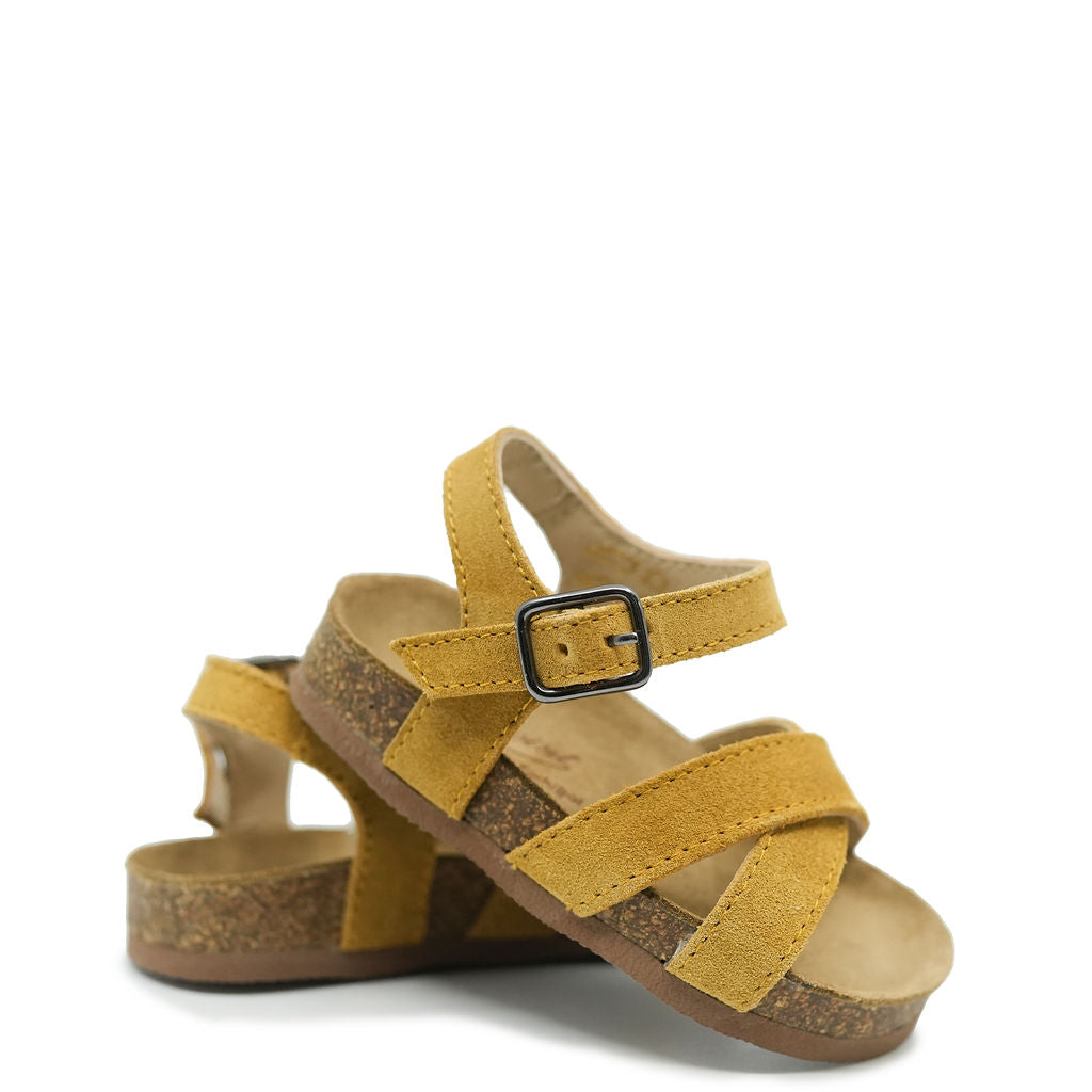 Bonpoint Mustard Criss Cross Baby Sandals for Girls & Boys | Soft Leather First Walkers | Perfect for Summer Outfits & Beach Vacations