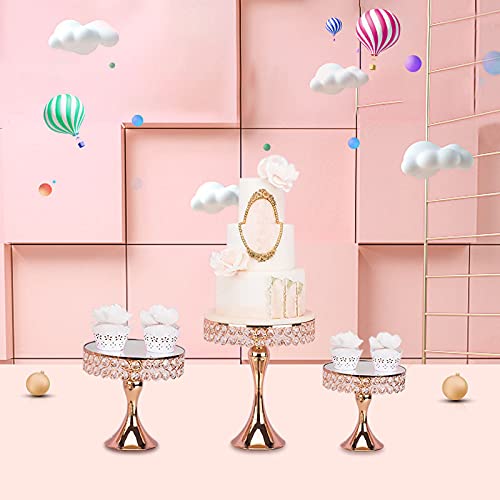 3PCS Gold Metal Cake Stand Set - Round Cupcake Dessert Display Holder with Crystal Decor for Wedding, Party, Birthday | Perfect for Candy Buffets, Afternoon Tea, and Dessert Table Decorations