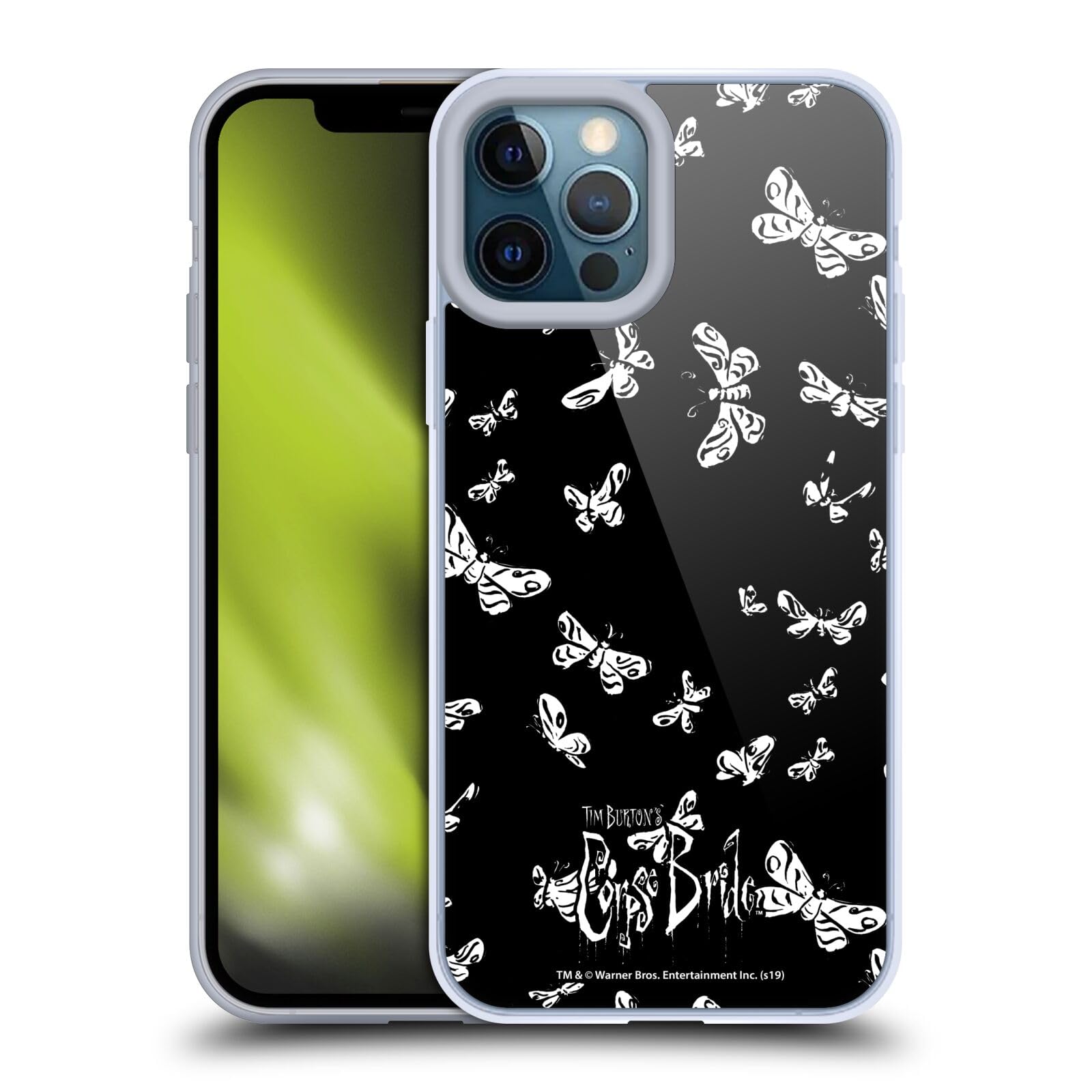 Officially Licensed Corpse Bride Moth Art Soft Gel Phone Case for Apple iPhone 12 Pro Max - Gothic Horror Protection with Unique Design, Perfect for Halloween, Cosplay & Tim Burton Fans