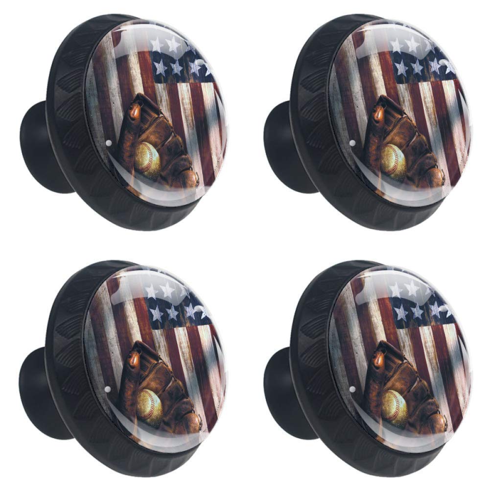 American Flag Baseball Knobs - 4-Piece Cabinet Pulls Set for Kitchen & Wardrobe